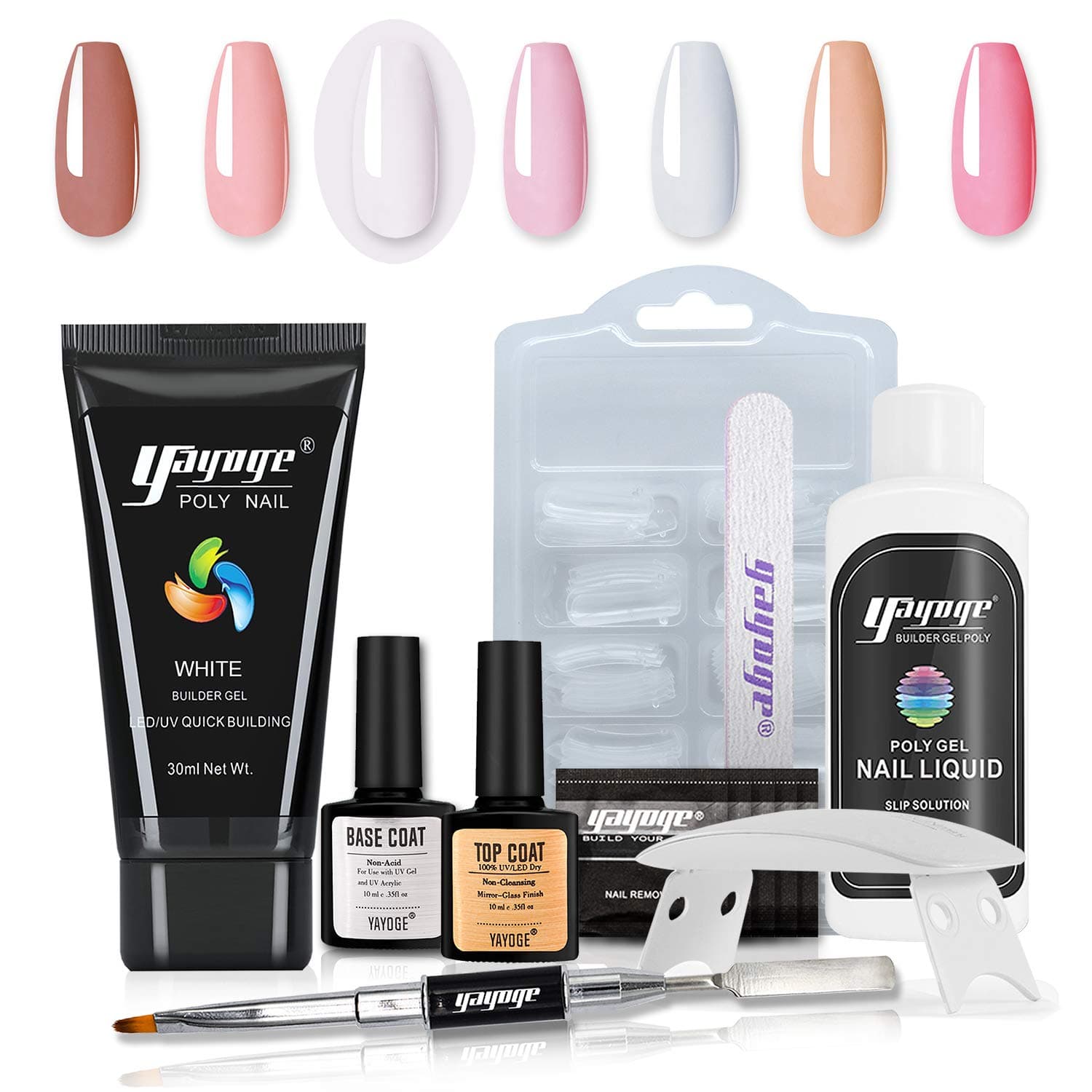 Poly Gel Nail Kit With UV Lamp - White Nail Extension Gel Kit Builder Gel with Slip Solution Base Top Coat French Manicure Kits For Beginners