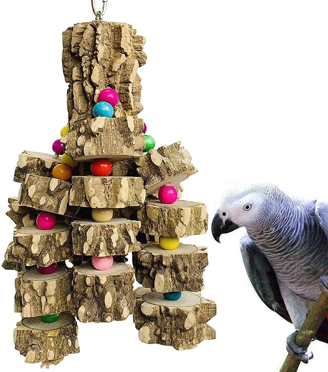 Large Parrot Toys Natural Wood Bird Chewing Toys Parakeet cage Hammock Hanging Toy for African Grey Macaws Cockatoos Eclectus Amazon Parrot Birds
