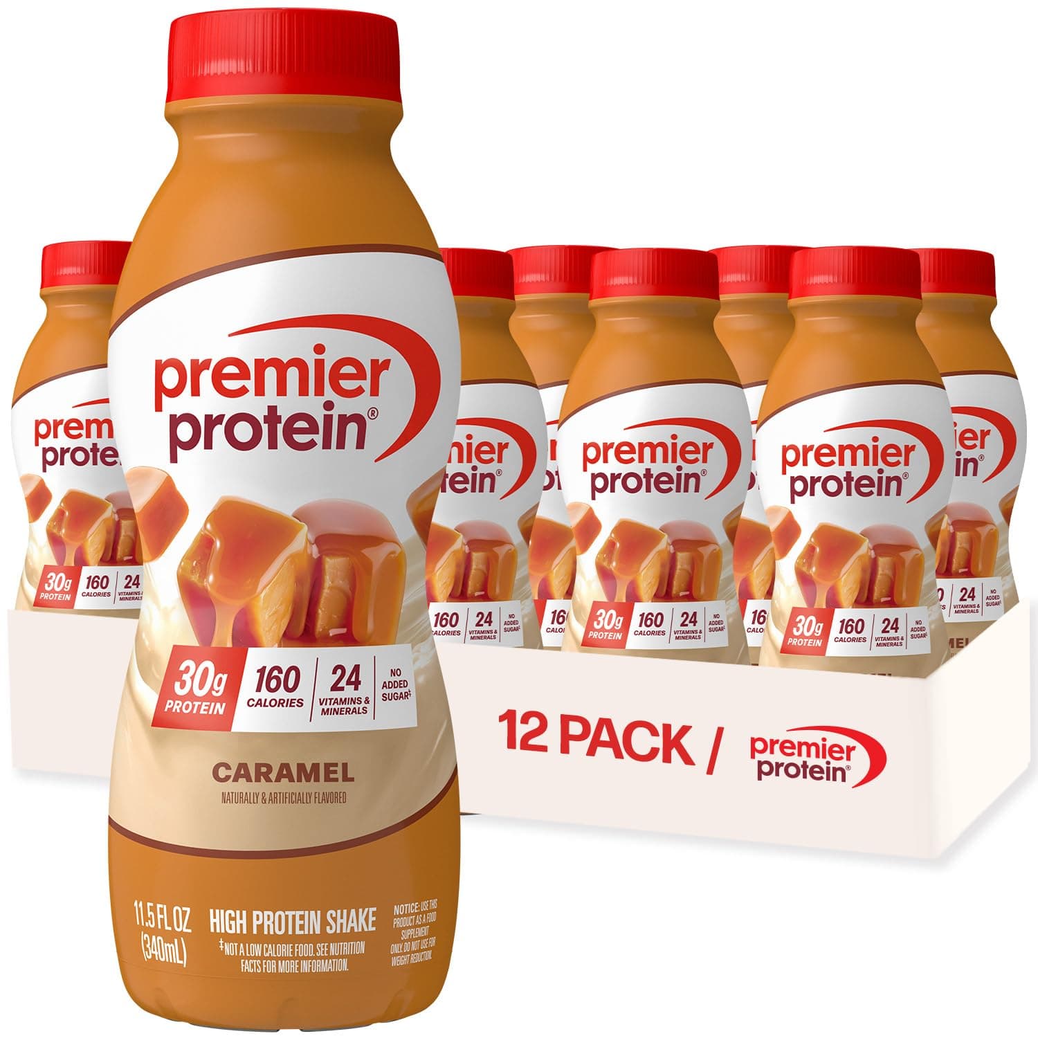 Shake, Caramel, 30g Protein, No Added Sugar, 24 Vitamins & Minerals to Support Immune Health, 11.5 fl oz, 12 Pack
