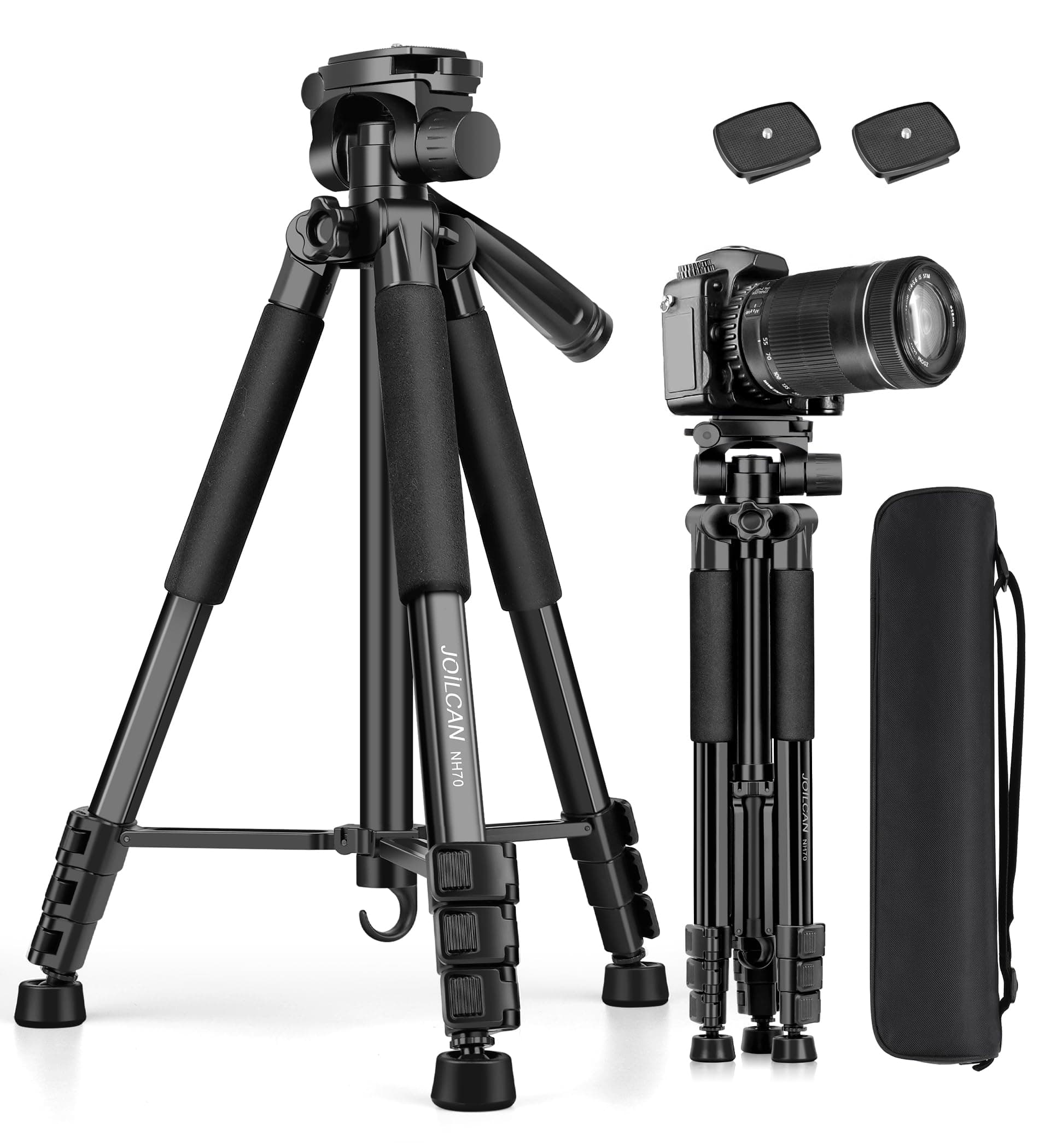 JOILCAN Tripod for Camera, 67" Heavy Duty Camera Tripod, Phone Tripods for Video Recording Photo Vlog, Aluminum Tripods with Holder & Travel Bag for Cameras DSLR iPhone Projector Laser