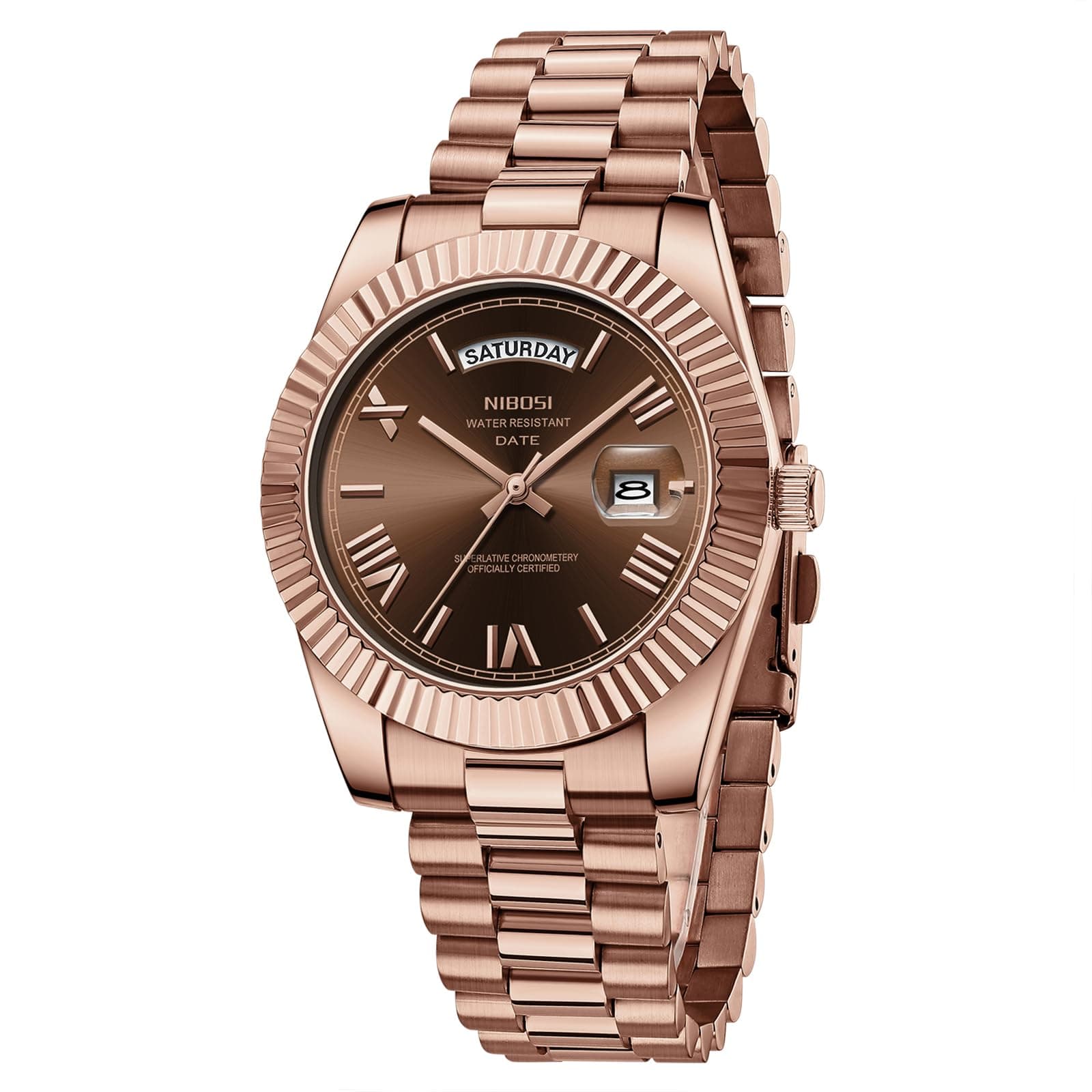 NIBOSI Men's Watches Analog Quartz Stainless Steel Watches Men Waterproof Business Classic Designer Wrist Watch Day Date, A07-rose brown, Bracelet Type