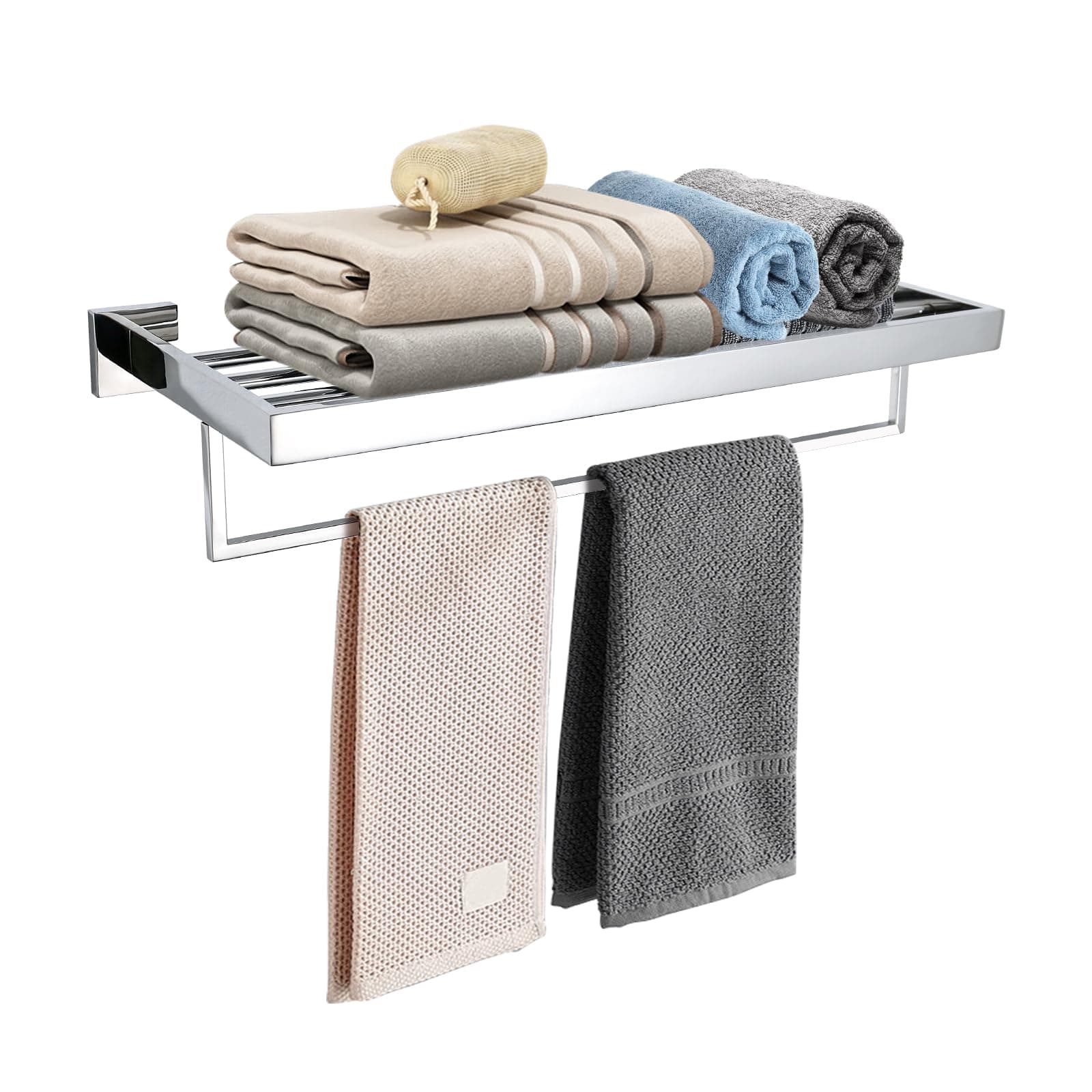 TURS Bathroom Towel Rack Polished Towel Shelf with Towel Bar Stainless Steel Wall Mounted Towel Holder Towel Rail