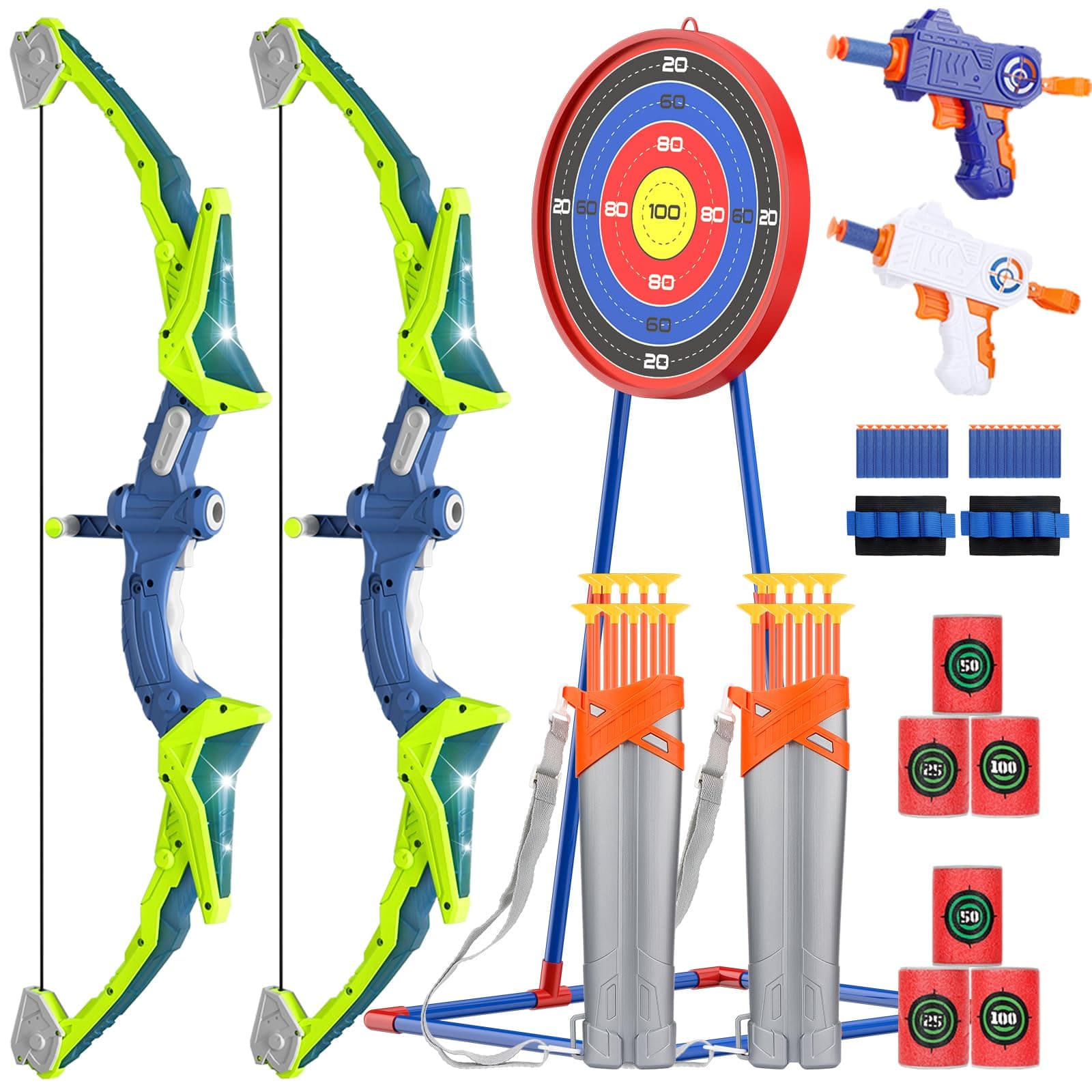 Kids Bow and Arrow Sets, LED Light Up Arrow Archery Kits, Sport Gifts Outdoor Toys Archery Set for Kids Ages 6-12 Years