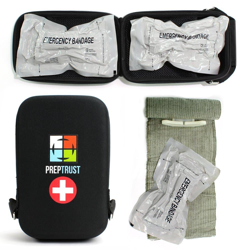 Emergency First Aid Israeli Style Battle Dressing Compression Bandage, (Two 6 Inch Bandages with Case-Black)