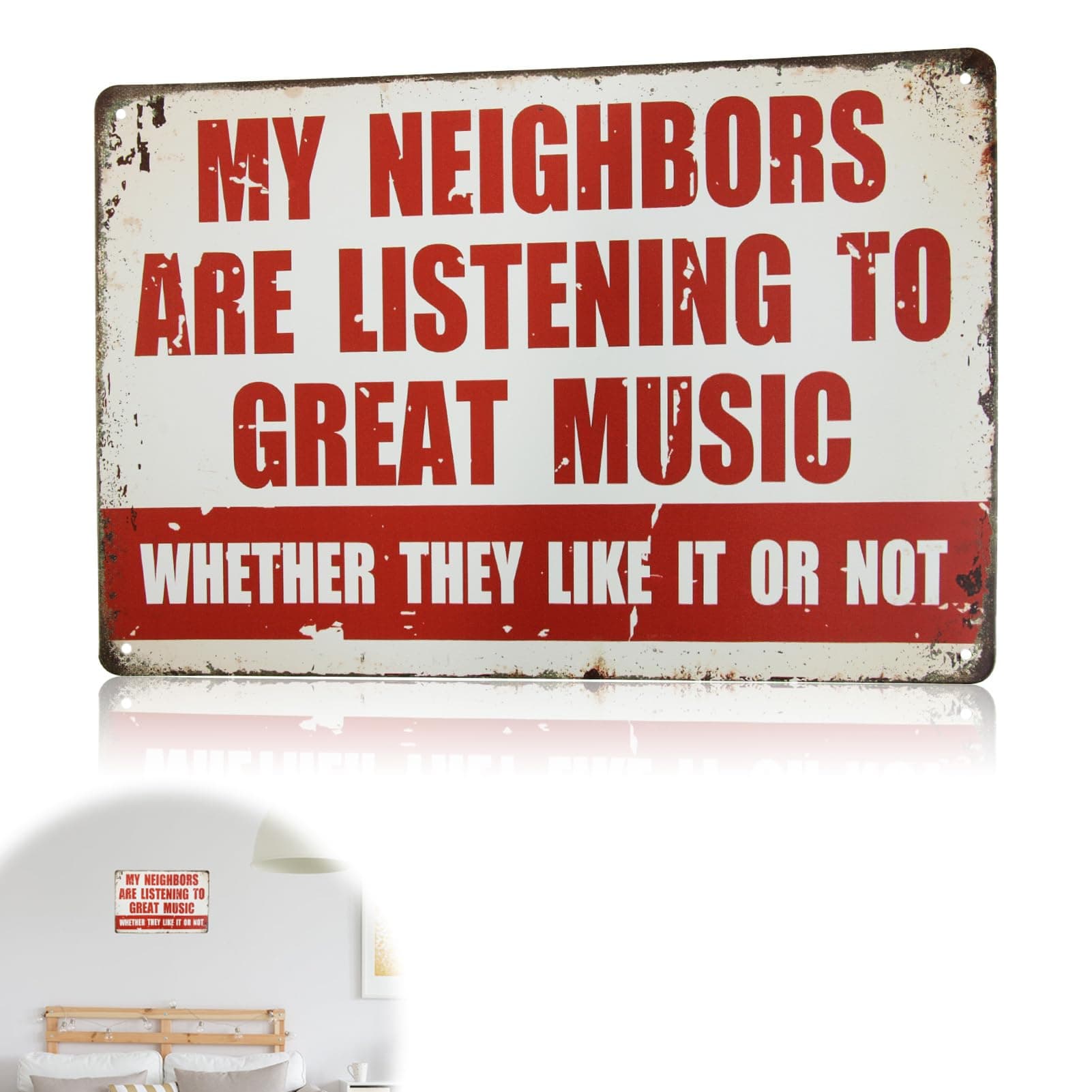 Pennle Funny Music Metal Sign - "My Neighbors Are Listening to Great Music" - Gift for Music Lovers, Home Decor for Garage, Bar, Man Cave, Office - 8"x12" Aluminium Sign with Easy Hanging