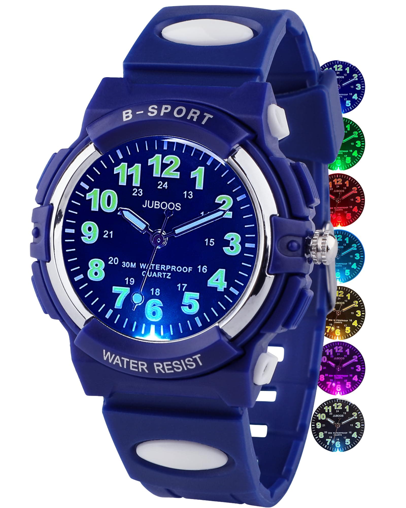 Kids Watches for Boys and Girls, 7 Color Dial Waterproof Analog Quartz Watch with Soft Band, Time Teaching Watch for Kids 5-16