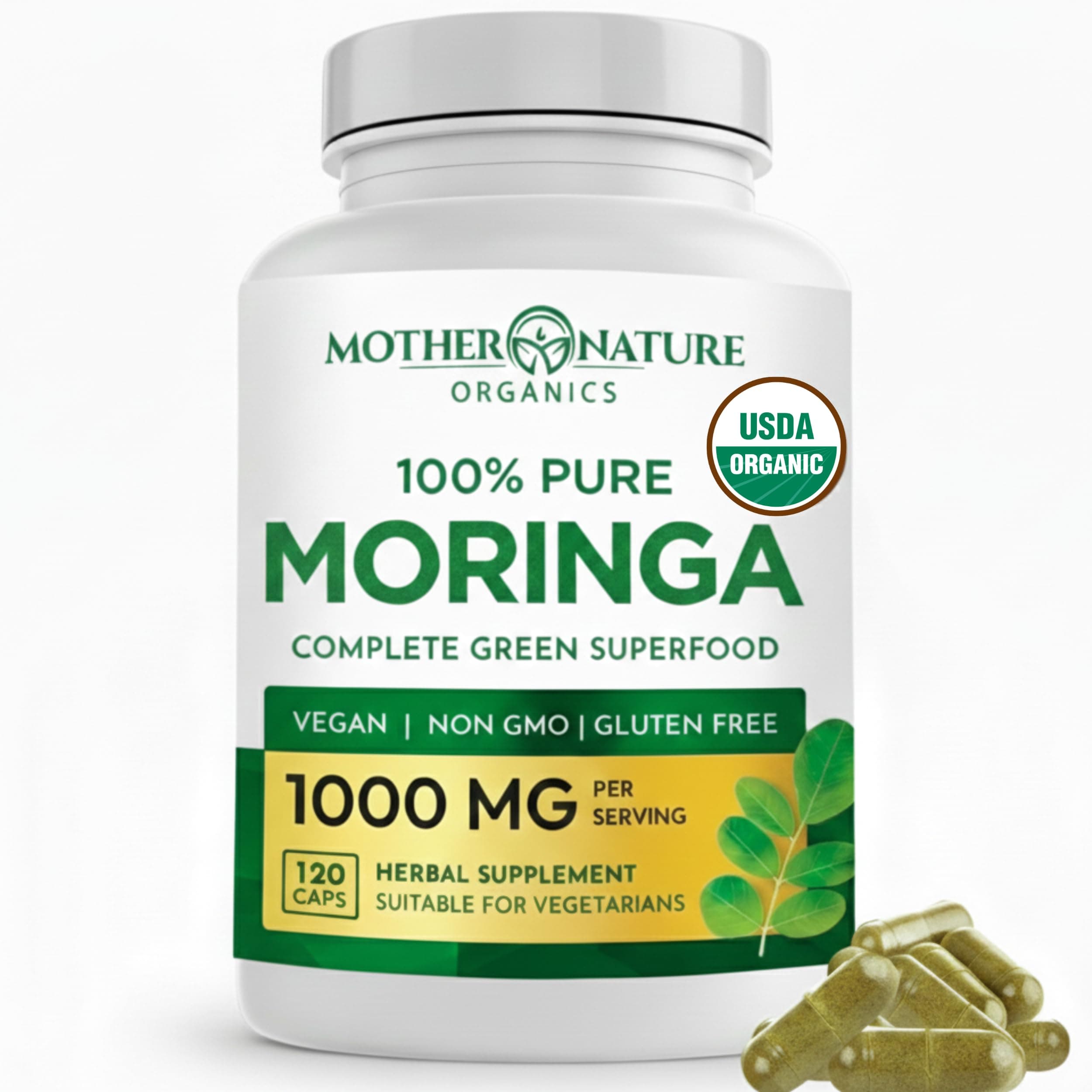 USDA Organic Moringa Capsules – Single-Origin Leaf Powder for Natural Energy, Joint Comfort & Daily Wellness – Vegan, Non-GMO, 120ct – Clean Green Superfood Supplement, No Fillers, 3rd-Party Tested