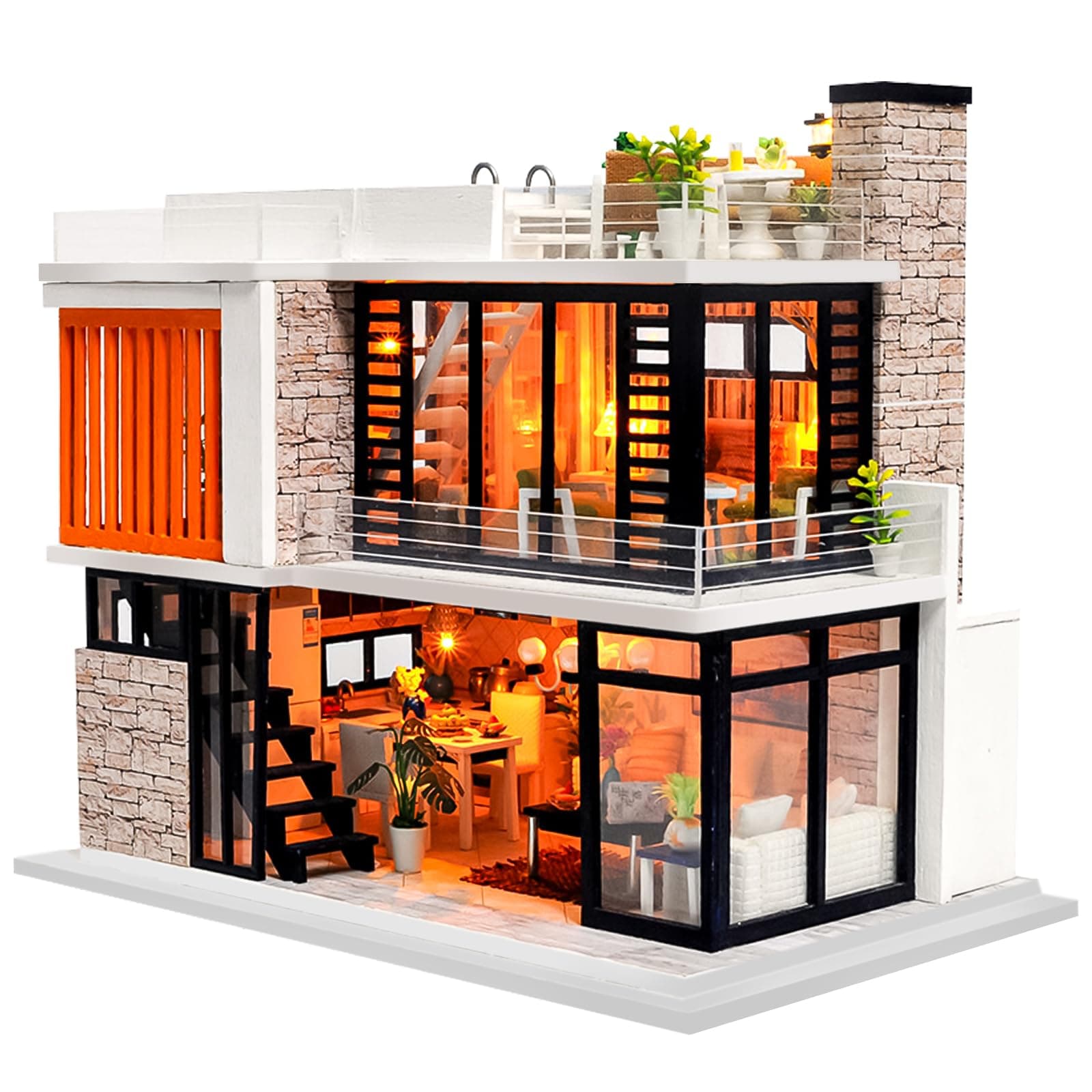 Spilay Dollhouse Miniature with Furniture,DIY Kit Mini Modern Villa Model with Music Box,1:24 Scale Creative Doll House Best Christmas Birthday Gift for Lovers Boys and Girls(Florence)
