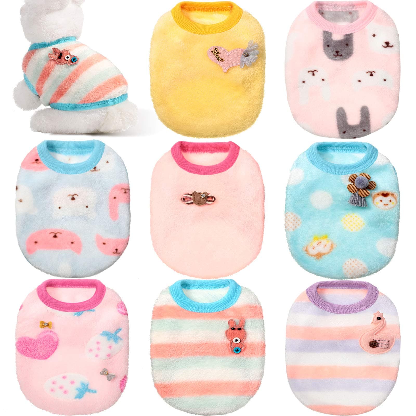 8 Pieces Soft Pet Costume Rabbit Bunny Grizzly Swan Monkey Pet Clothes Warm Fleece Pet Apparel Comfortable Small Pet Vest Clothing for Small Animals Ferret Chihuahua Puppy Kitten (Medium)