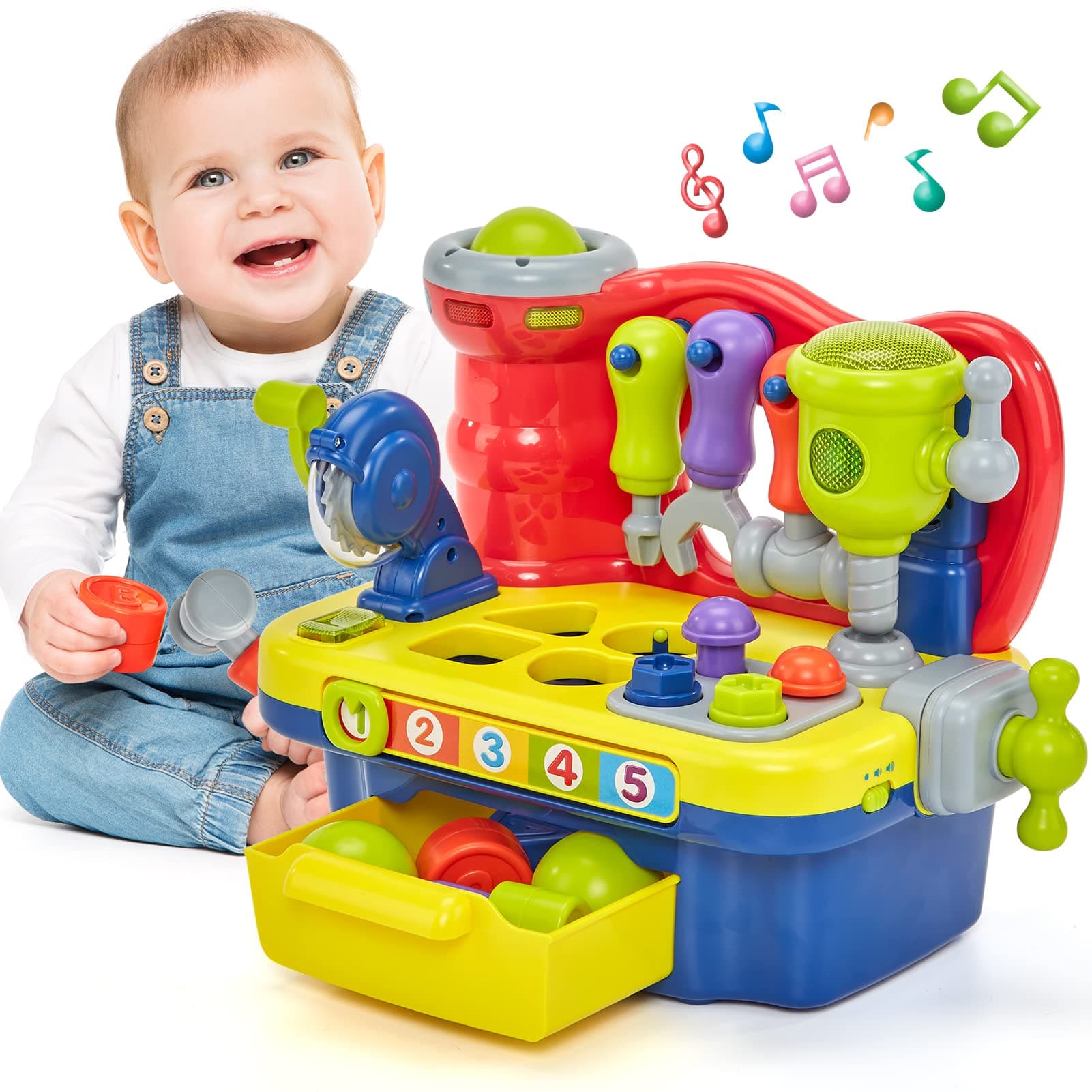 hahaland Toddler Toys for Boys Girls Gifts for Ages 18 Months+ Multifunctional Music Light Workbench for Baby Boy Toy for 2-Year-Old