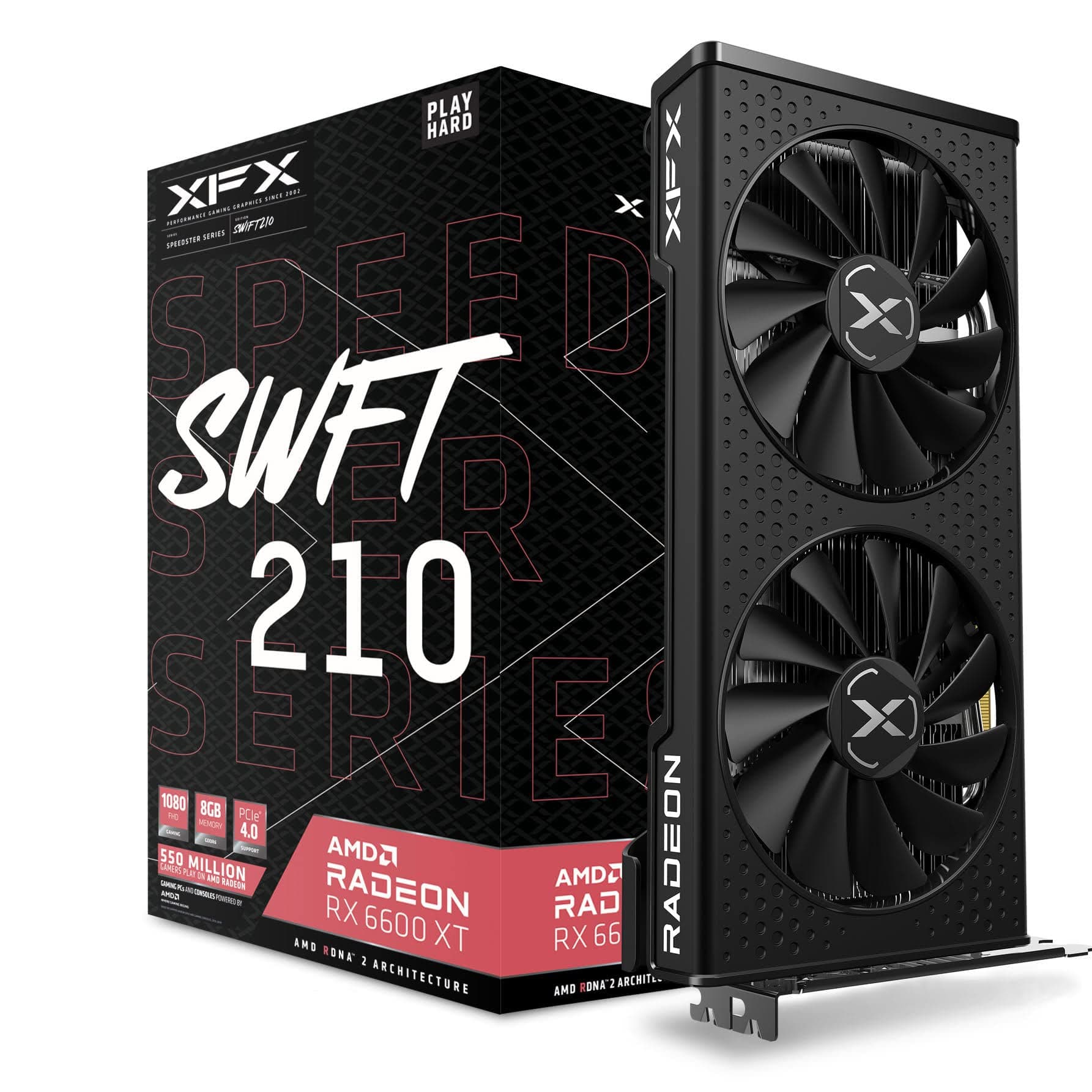 XFX Speedster SWFT210 Radeon RX 6600 XT CORE Gaming Graphics Card with 8GB GDDR6 HDMI 3xDP, AMD RDNA 2 RX-66XT8DFDQ