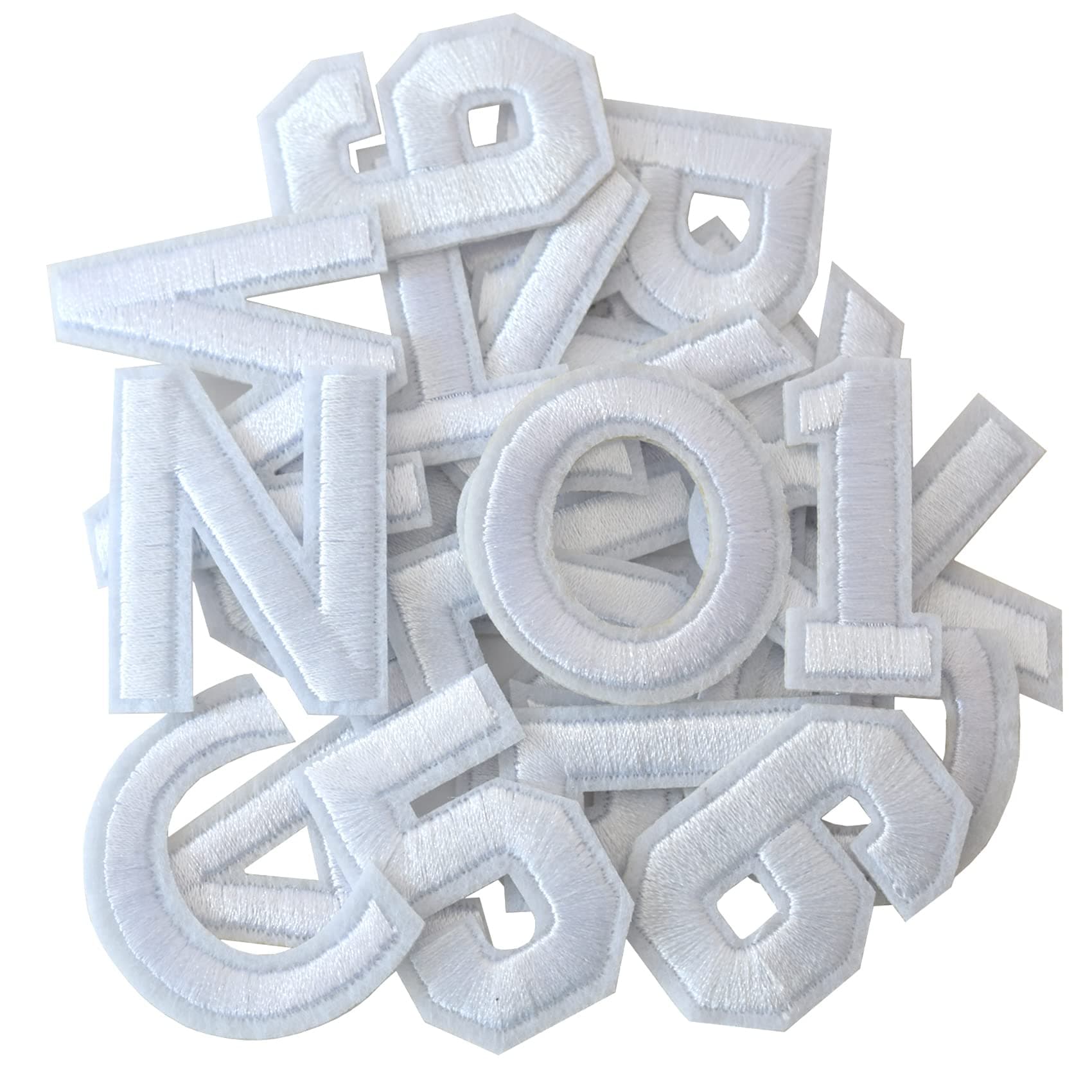 GYGYL 72 Pieces Iron on Letters and Numbers Patches, White Letter Patches Alphabet Embroidered Patch A-Z, Numbers 0-9 Applique for Clothes, Dress, Hat, Socks, Jeans, DIY Accessories
