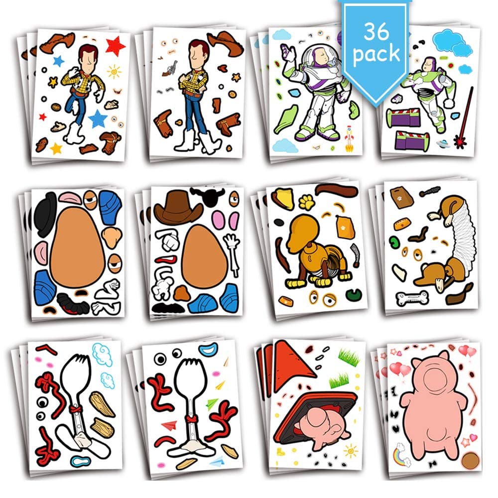 Cartoon Sticker for Kids Birthday Game Christmas Gift Party Supplies Favor Make a Face Sticker Sheets - Fun Craft Creative Design Project Wall Room Decoration Stickers Perfect as Reward (36 Pack)