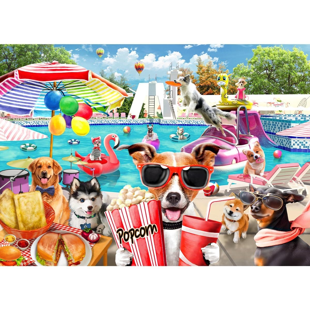 Jigsaw Puzzles 1000 Pieces for Adults, Fun at The Amusement Park Dog Puzzles for Adults and Kids Unique Shape Pieces Funny Puzzles (27.56" x 19.69")