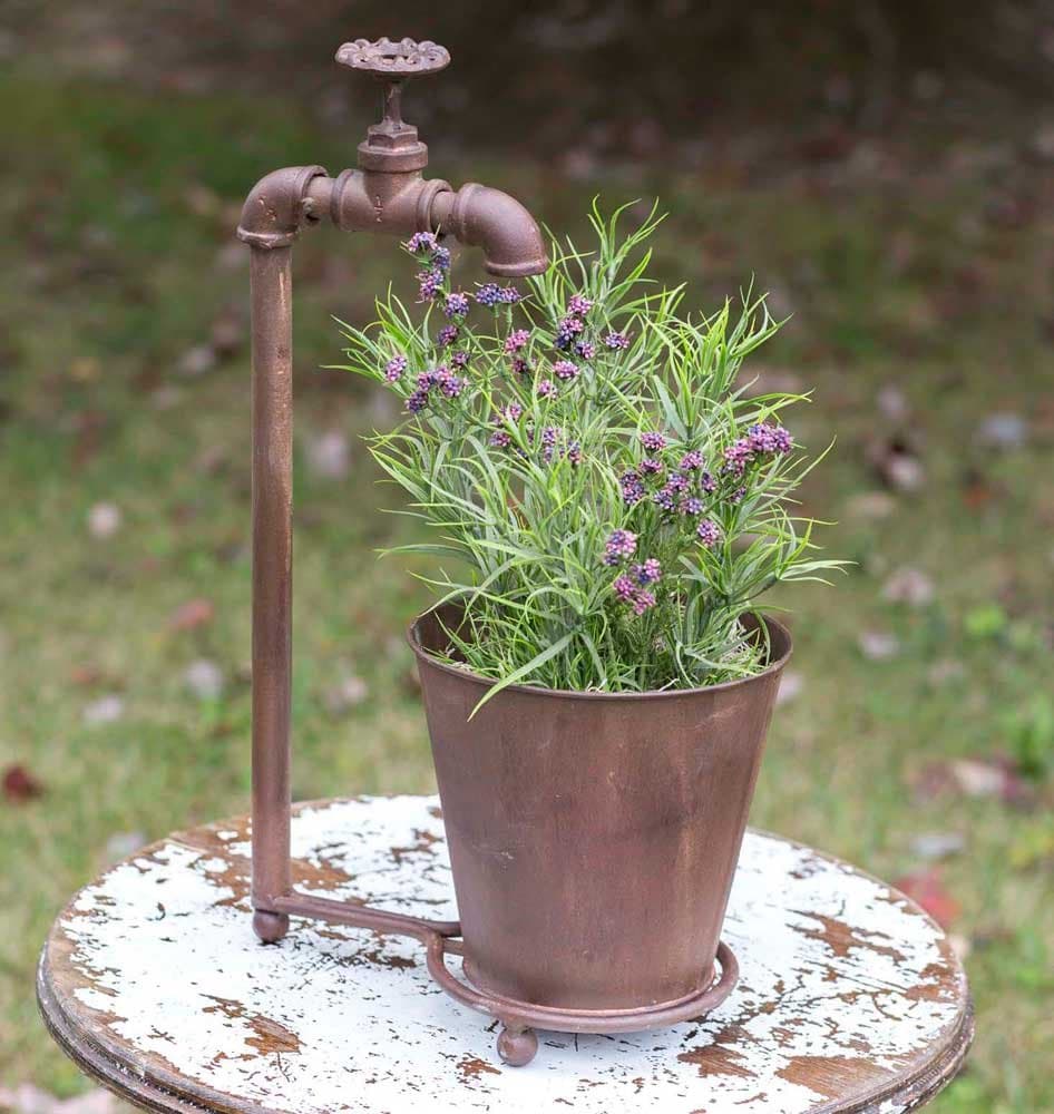 Vintage Style Water Spigot Tabletop Planter. Over 17" High