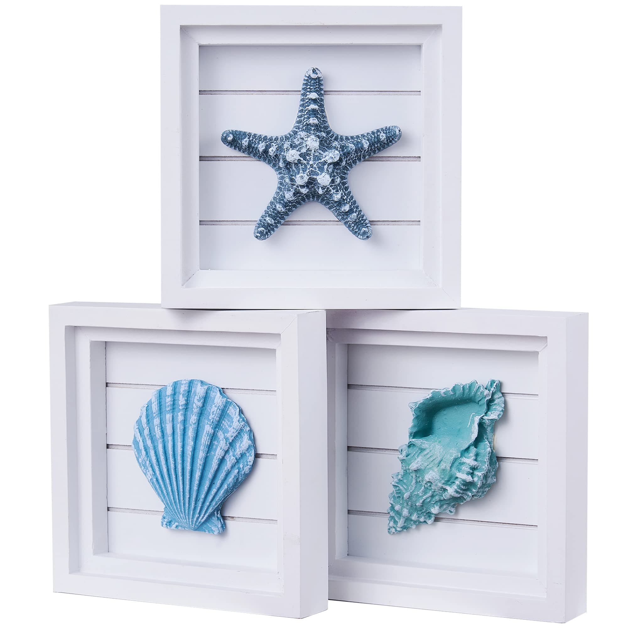 LODOCAVE 3D Art Beach Wall Decor Coastal Decor for Home(6.3 x6.3 ) Ocean Decorations Sets for Bedroom Bathroom & Living room Suitable for Beach theme room & Beach House Decor Seashell Starfish Decor
