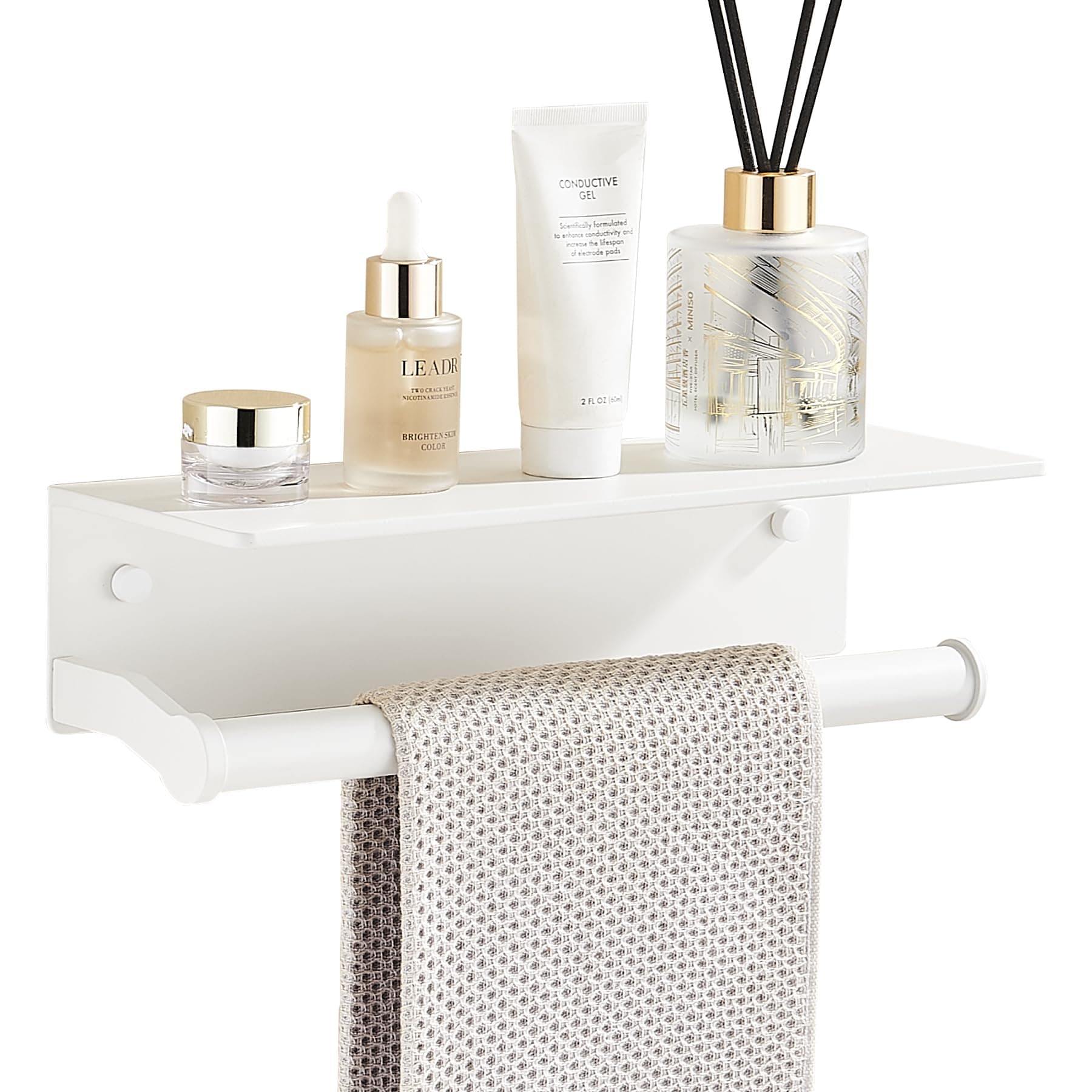 Dr.DJ Paper Towel Holder Wall Mount with Thick Shelf for Bathroom,Matte White Adhesive Hand Towel Holder,Bathroom Kitchen RV White