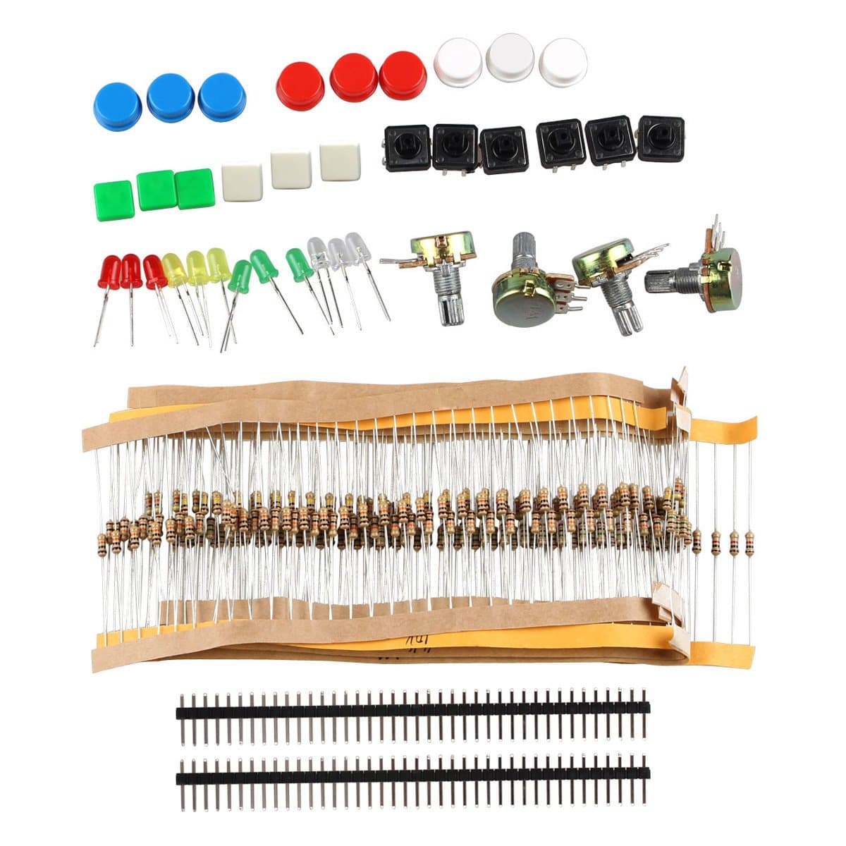 DIY Electronic Components Kit with Switches, Potentiometer, LED, Resistors Compatible with Arduino Raspberry Pi
