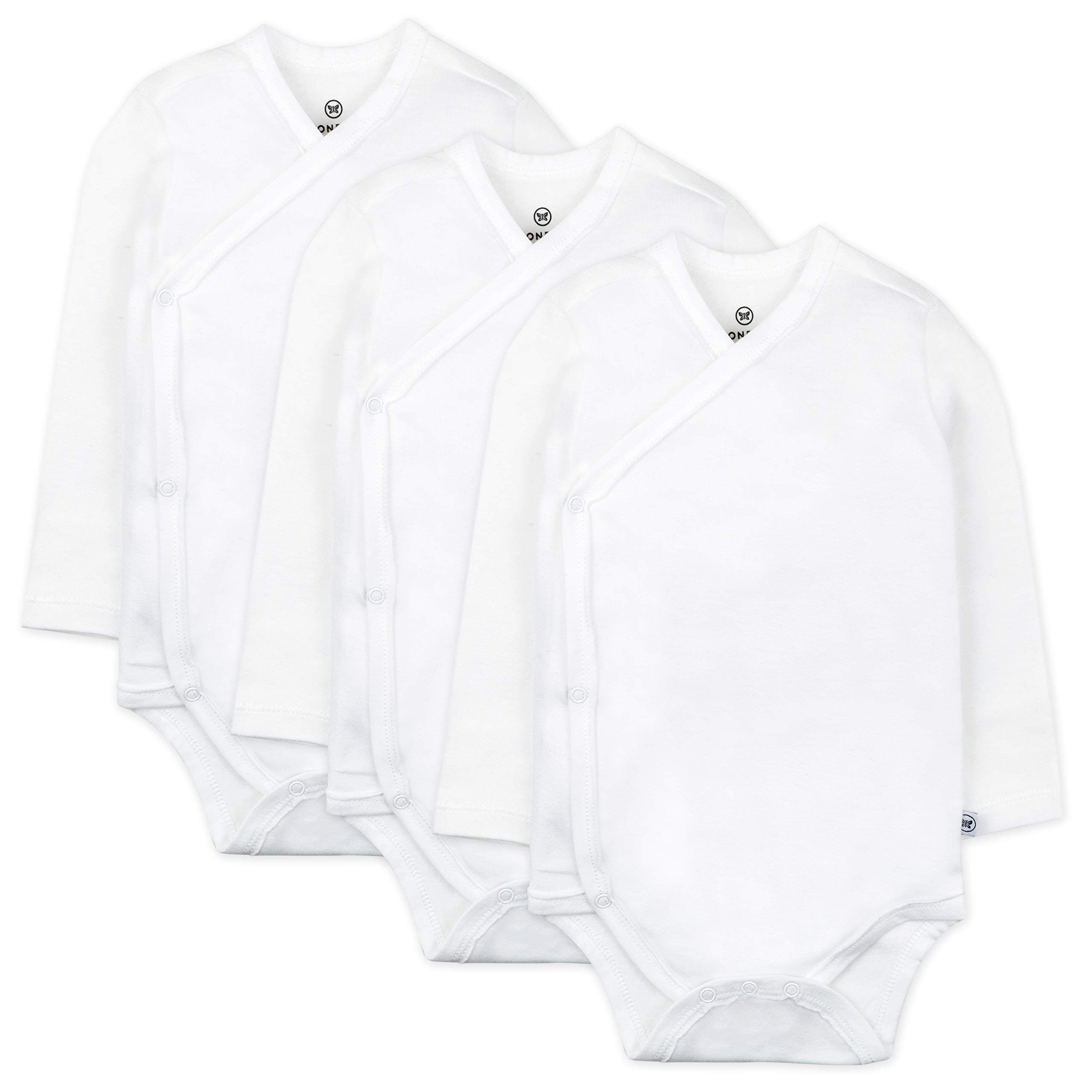 HonestBabyunisex-baby 3-pack Long Sleeve Side-snap Kimono Bodysuits Organic Cotton for Infant Baby Boys, Girls, Unisex