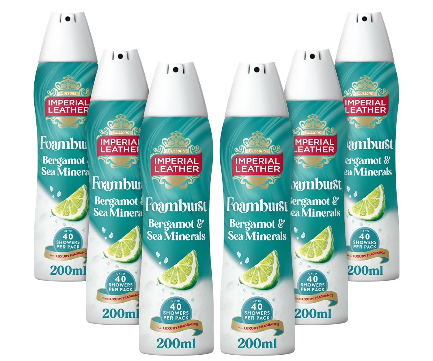 Imperial Leather Foamburst Energising Shower Gel, Bergamot & Sea Minerals Body Wash, Luxurious Foam Lather, Gentle Skin Care, Bulk Buy, Pack of 6 x 200ml