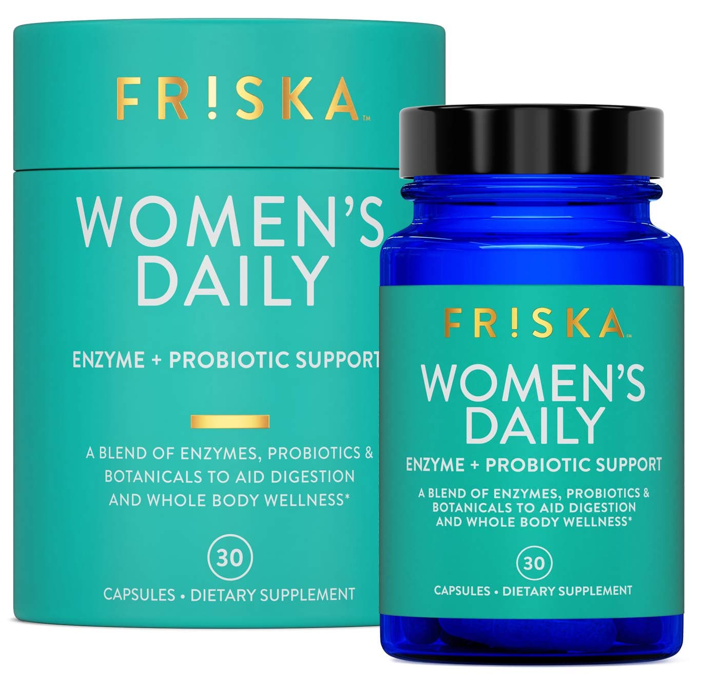 - FRISKA Women’s Daily Digestive Enzyme and Probiotics Supplement, Advanced Natural Support for Female Digestive Health, Fights Bloating, Eases Digestion, Supports Nutrient Absorption, 30 Capsules