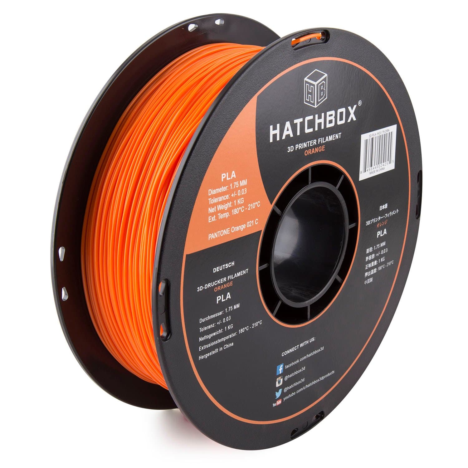 HATCHBOX 1.75mm Orange PLA 3D Printer Filament - 1kg Spool (2.2 lbs.) - Dimensional Accuracy +/- 0.05mm
