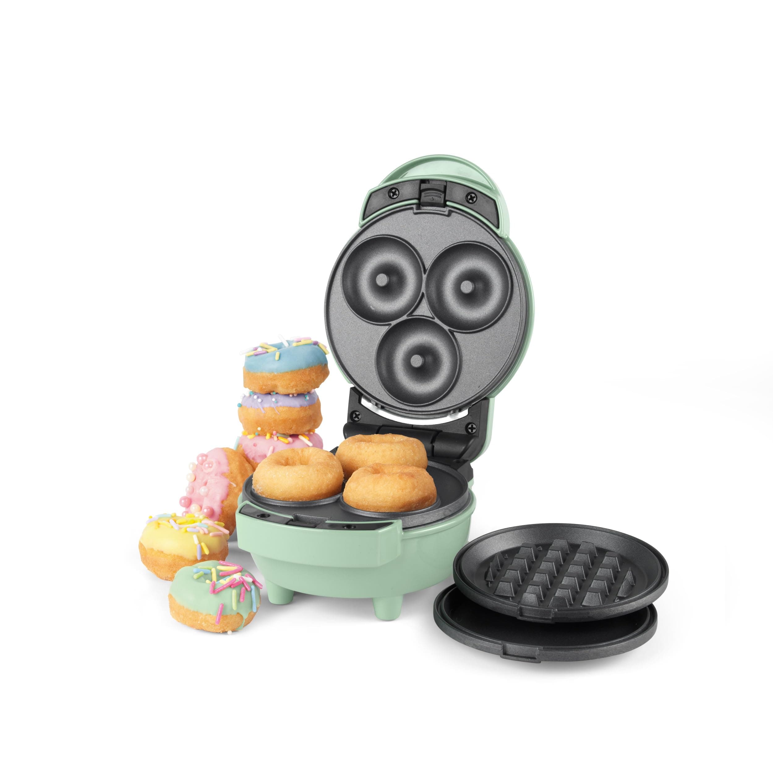 Giles & Posner 3 in 1 Mini-Bites Maker Non-Stick Cooking Plates, Doughnut,Waffle, and Pancake Maker, 3 Minute Pre-Heat time, Non-Slip Feet, Easy to Clean,Ready Indicator Lights,400W,1.15KG EK5535GSGR