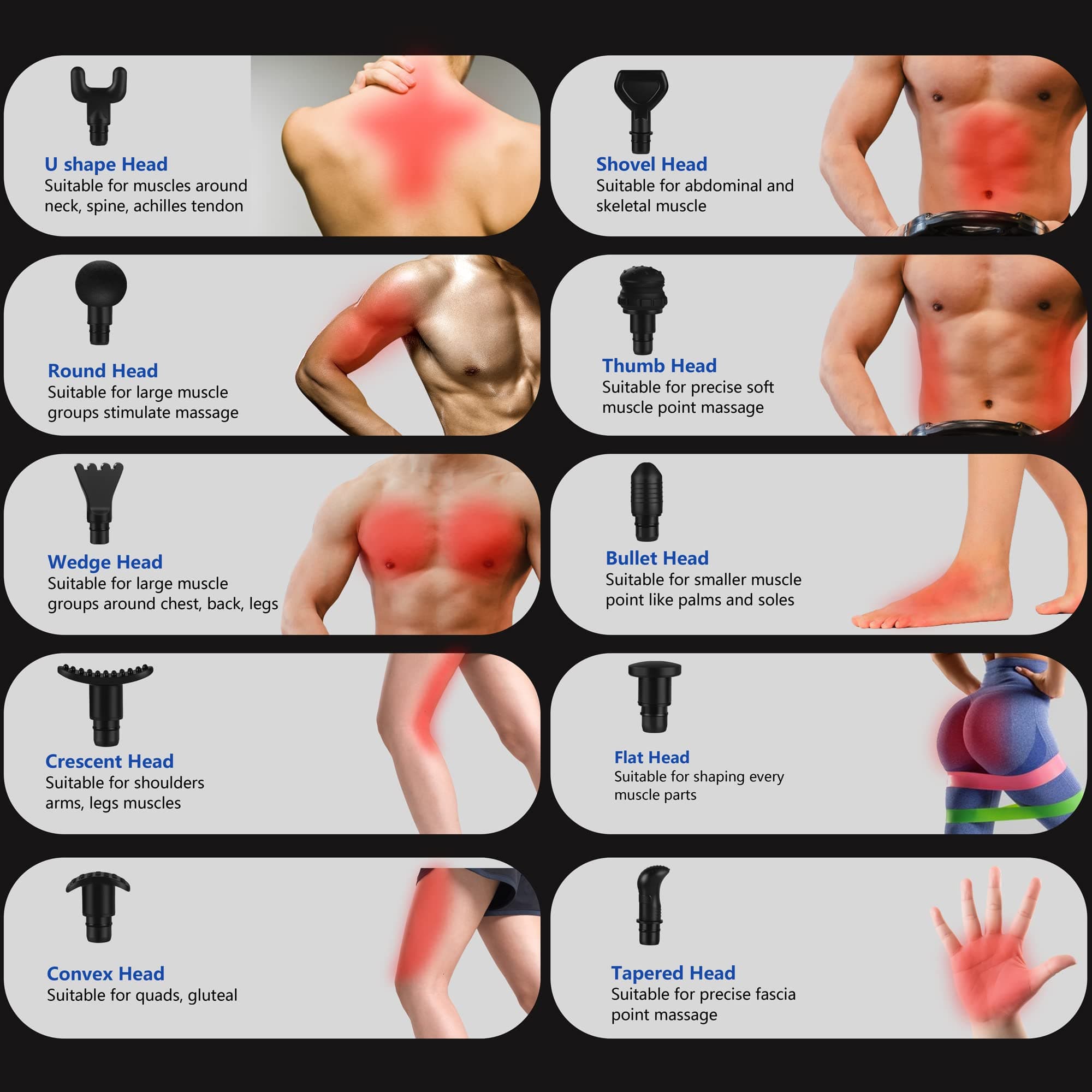 Massage Gun Deep Tissue Massager,Handheld Percussion Massager with 10 Different Massage Heads 30 Speeds