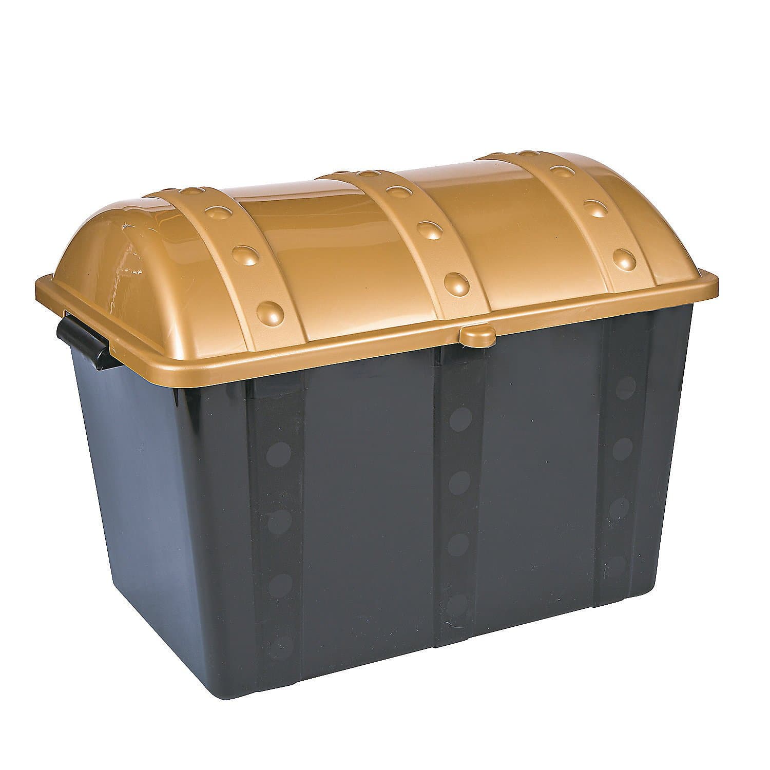 Fun Express Large Plastic Toy Treasure Chest - Premium Classroom Storage Prize Box for Teachers | Pirate-Themed Reward Container with Secure Lid | Black & Gold Design | 19" x 11.5" x 11" Capacity