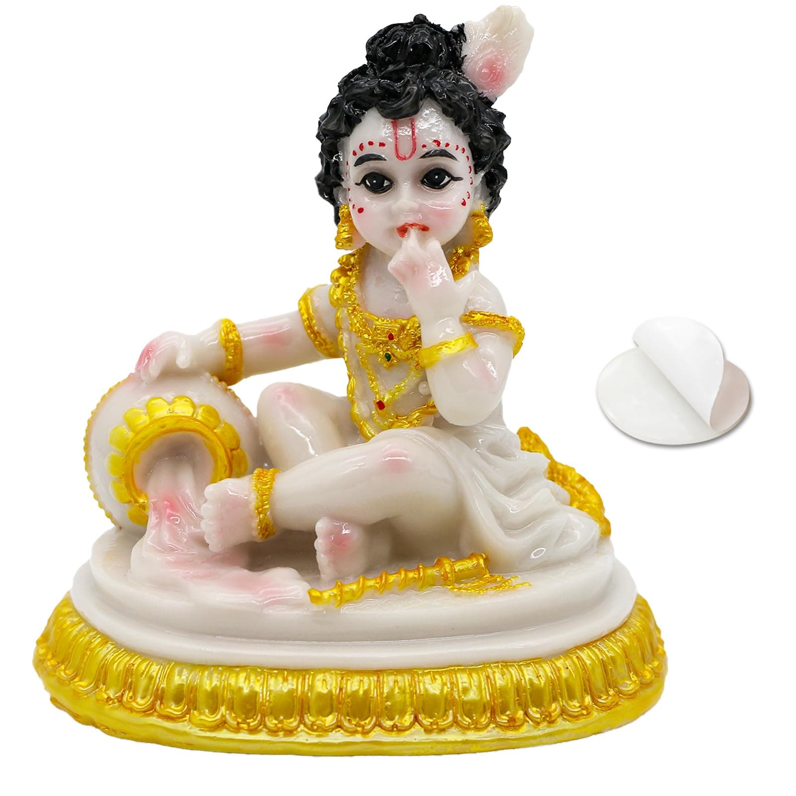 Indian God Baby Krishna Statue - 4.1"H Handmade Hindu Idol Krishna Figurine for Car Dashboard India Home Office Mandir Temple Pooja Item Murti Puja Product Diwali Gifts