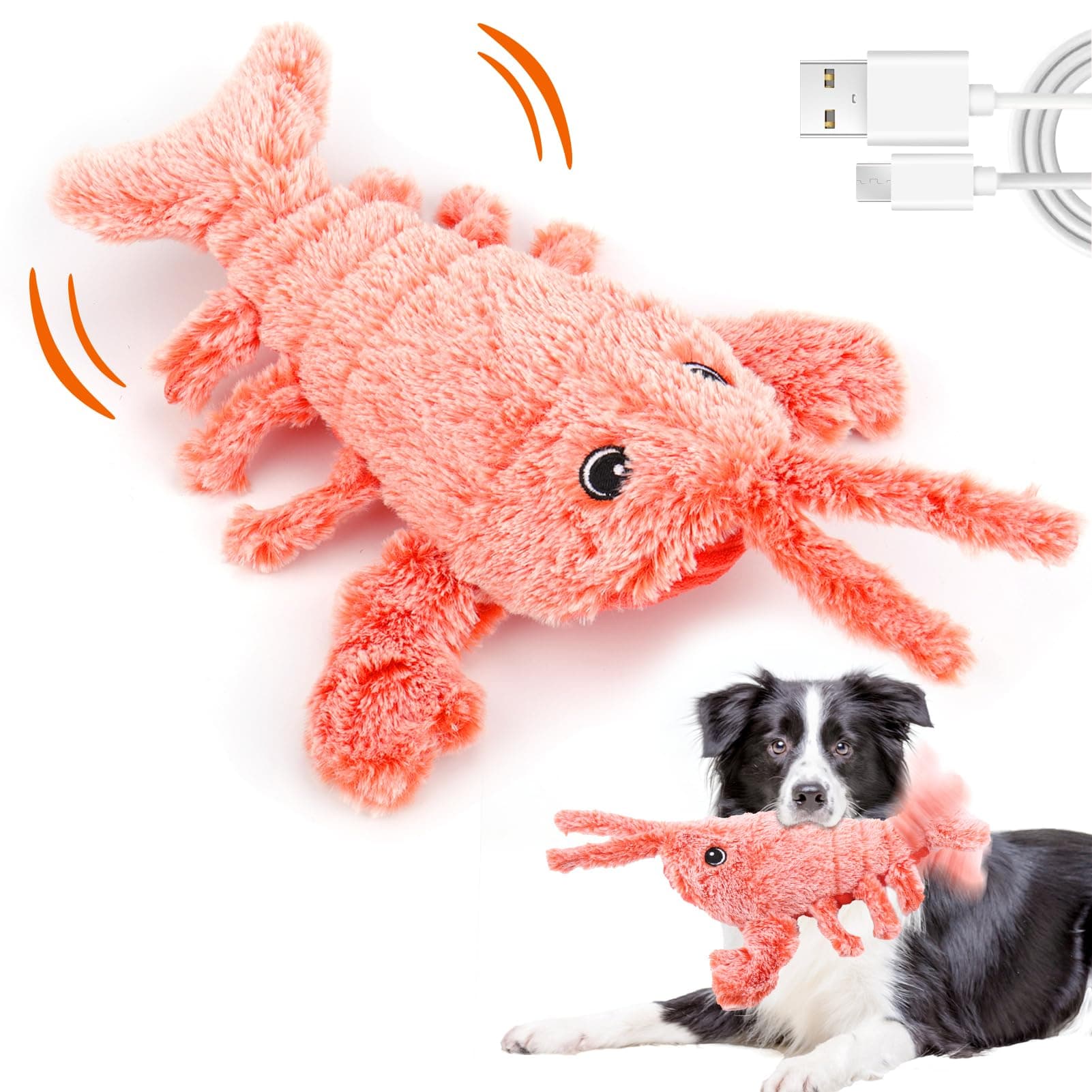 Mity Rain Interactive Lobster Dog Toy - Keeps Small, Medium & Large Dogs Busy Indoors & Outdoors - Rechargeable, Plush & Squeaky