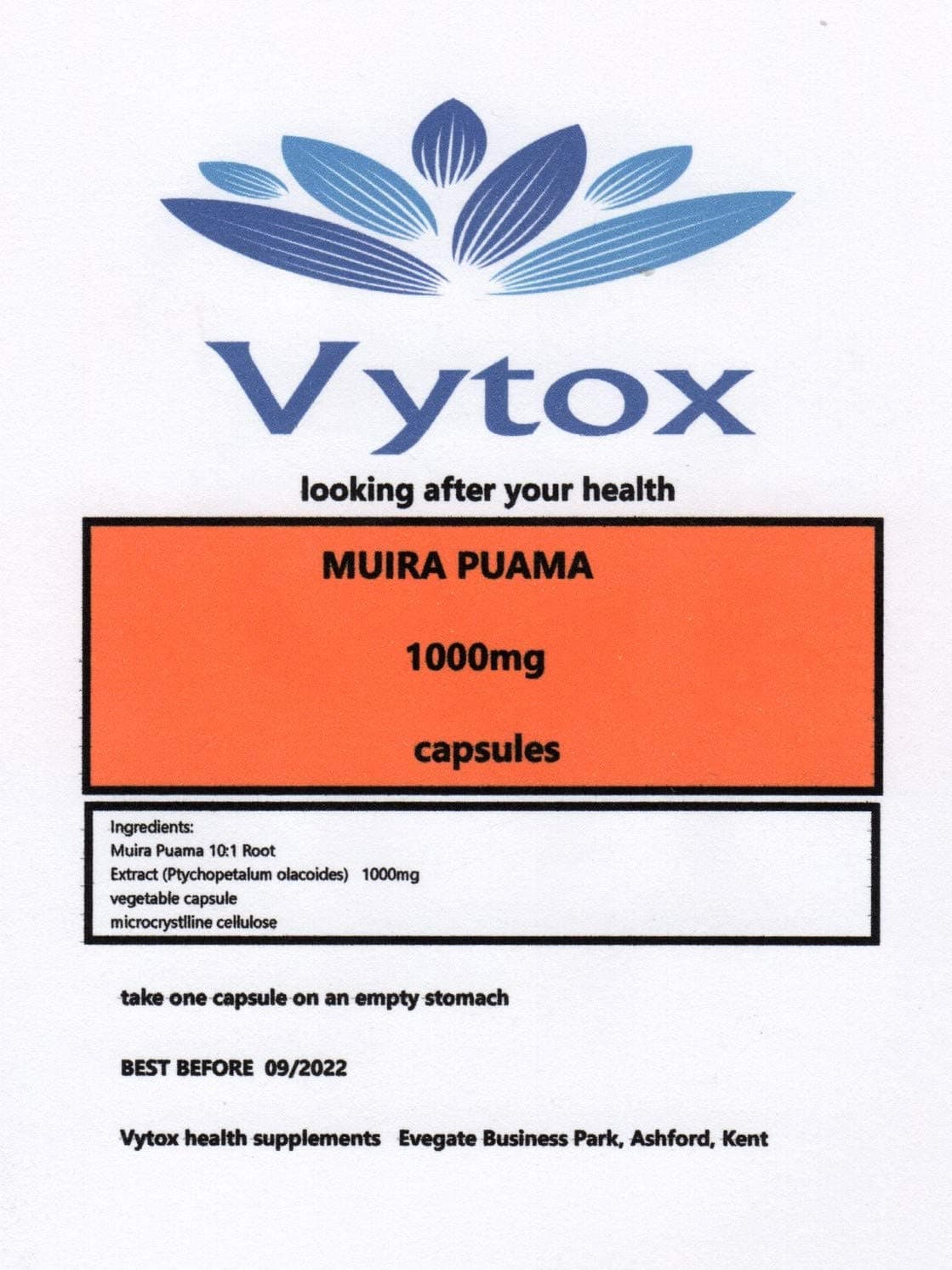 Muira Puama (1000mg) 120 Capsules, 4 Months Supply, by vytox, Vegetarian