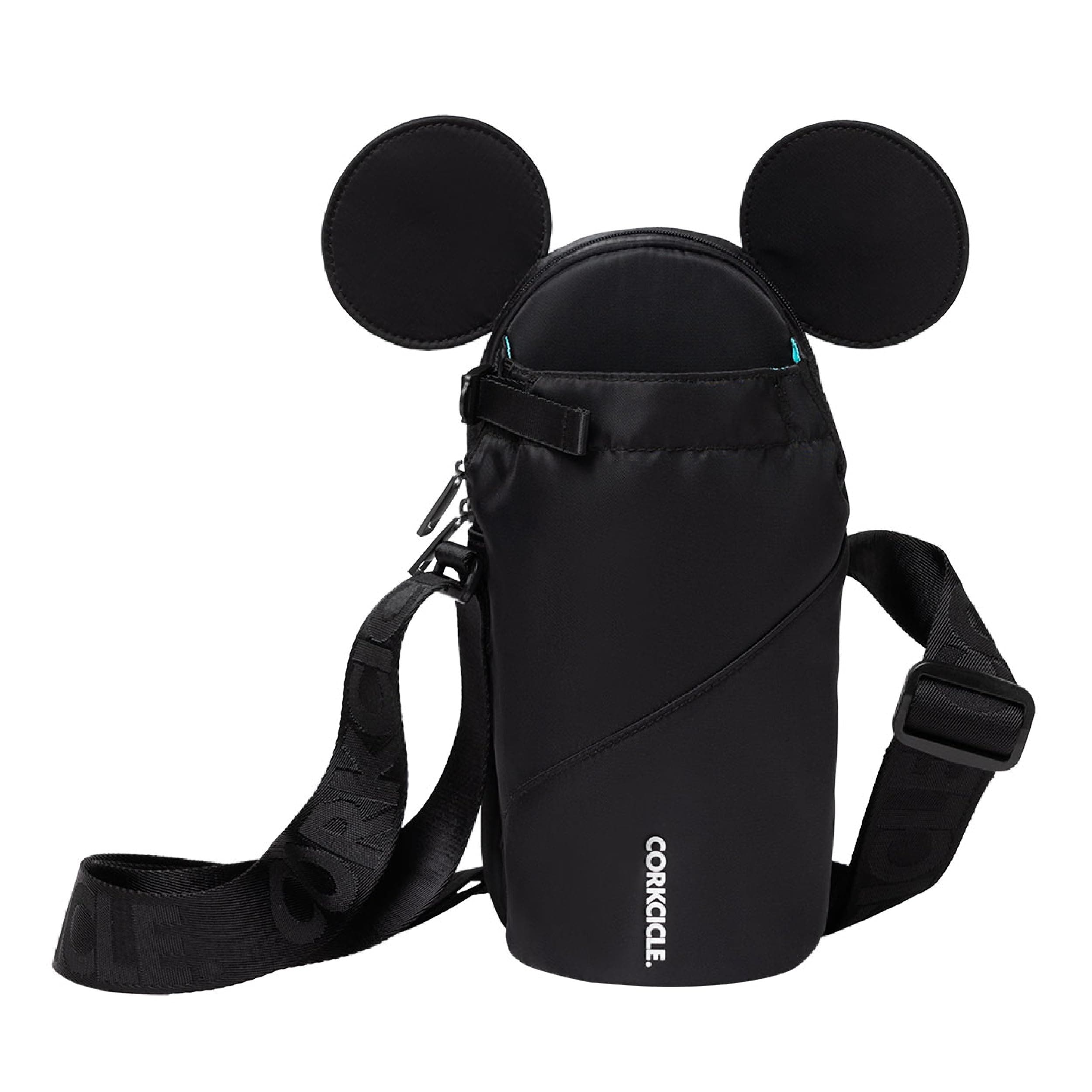 Corkciclex Disney Minnie Mickey Mouse Ears Crossbody Water Bottle Sling Bag, Black, Fits 16-40 oz Tumbler – Secure Items in Water Bottle Holder with Strap