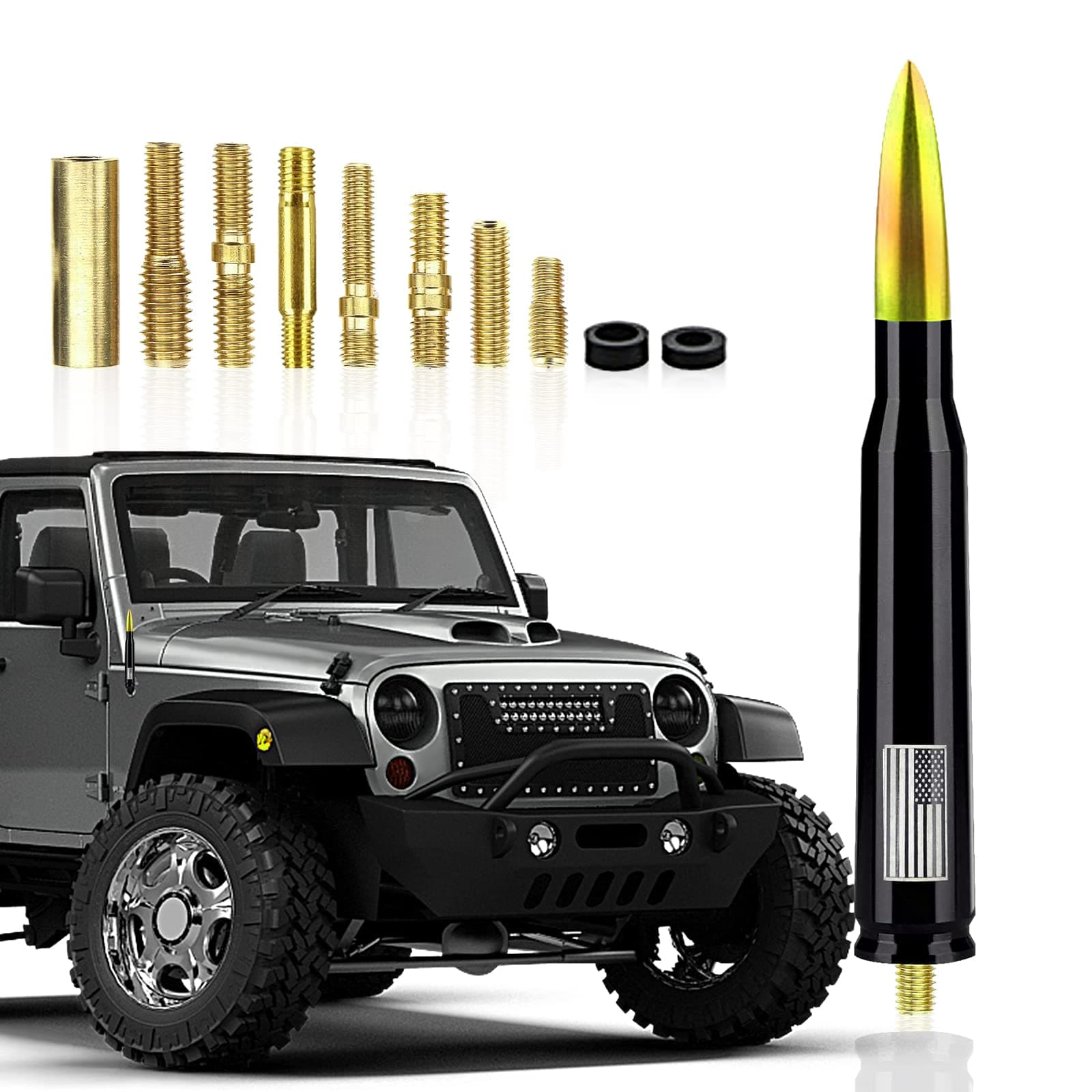 1 PC Car Truck Bullet Antenna, 5.4" Automobile Antenna Mast, Suitable for GM Chevy Silverado 1500 2500 3500 HD Avalanche GMC Sierra 1500 2500 3500 (American Flag Multicolour #110)