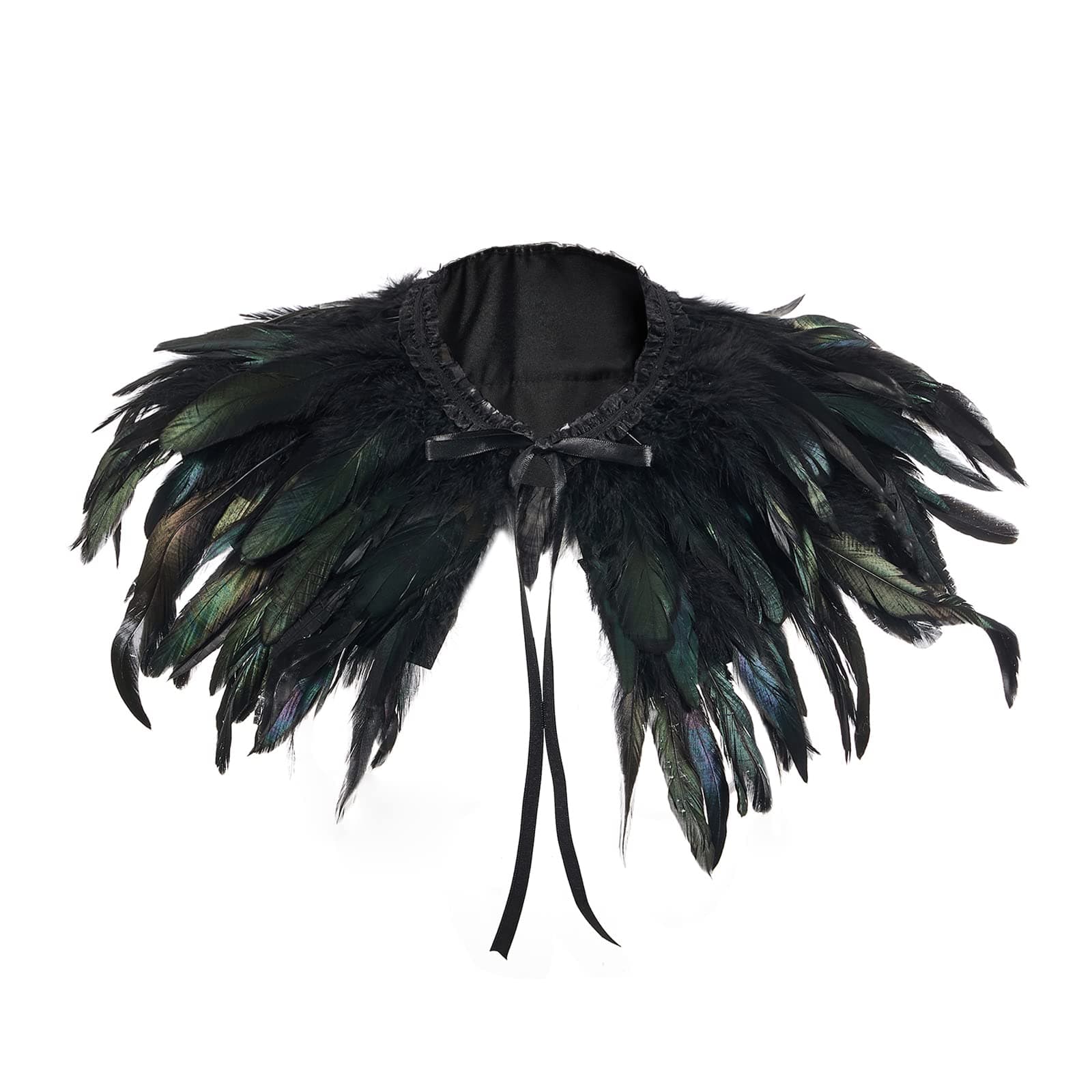 Niceyoeuk Women Natural Feather Cape Maleficent Costume Gothic Lacing Shawl Shrug Collar Feather Cape for Halloween Cosplay Christmas Party