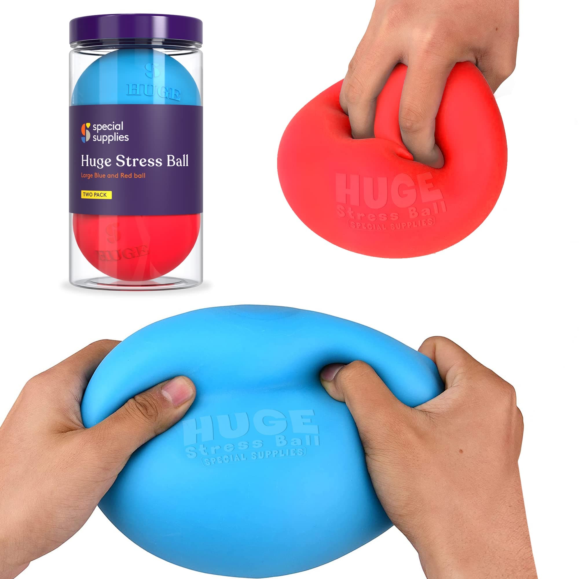 Special Supplies 2 Huge Giant Stress Balls for Kids Adults, Jumbo Size 2 Pack, Colorful and Squishy Sensory Toys with Soft, Squeezable Fill, Low Dexterity and Anxiety Therapy