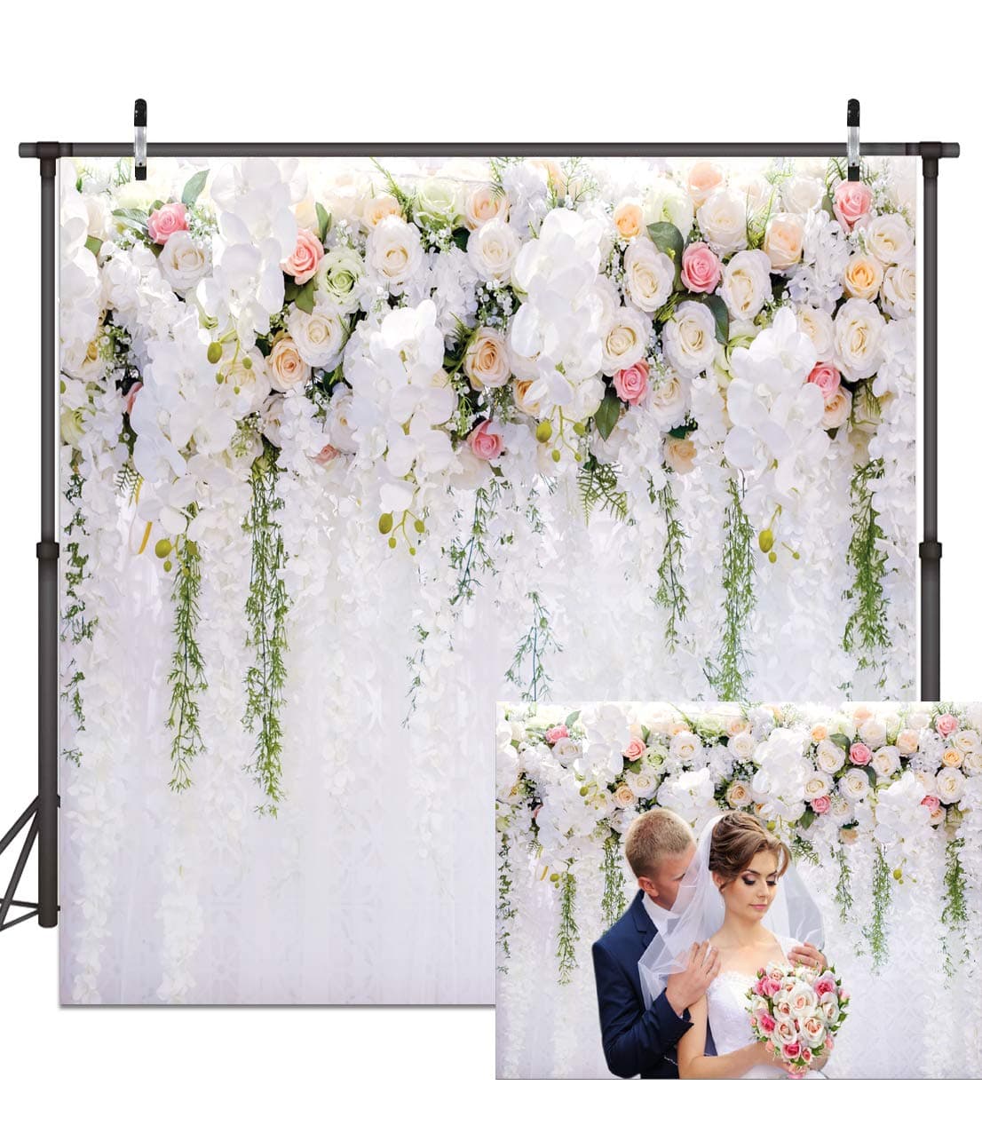 8X8FT White Flower Backdrop Curtain Floral 3D Flower Wedding Birthday Party Background Photo Backdrop Carnival Party Backdrop