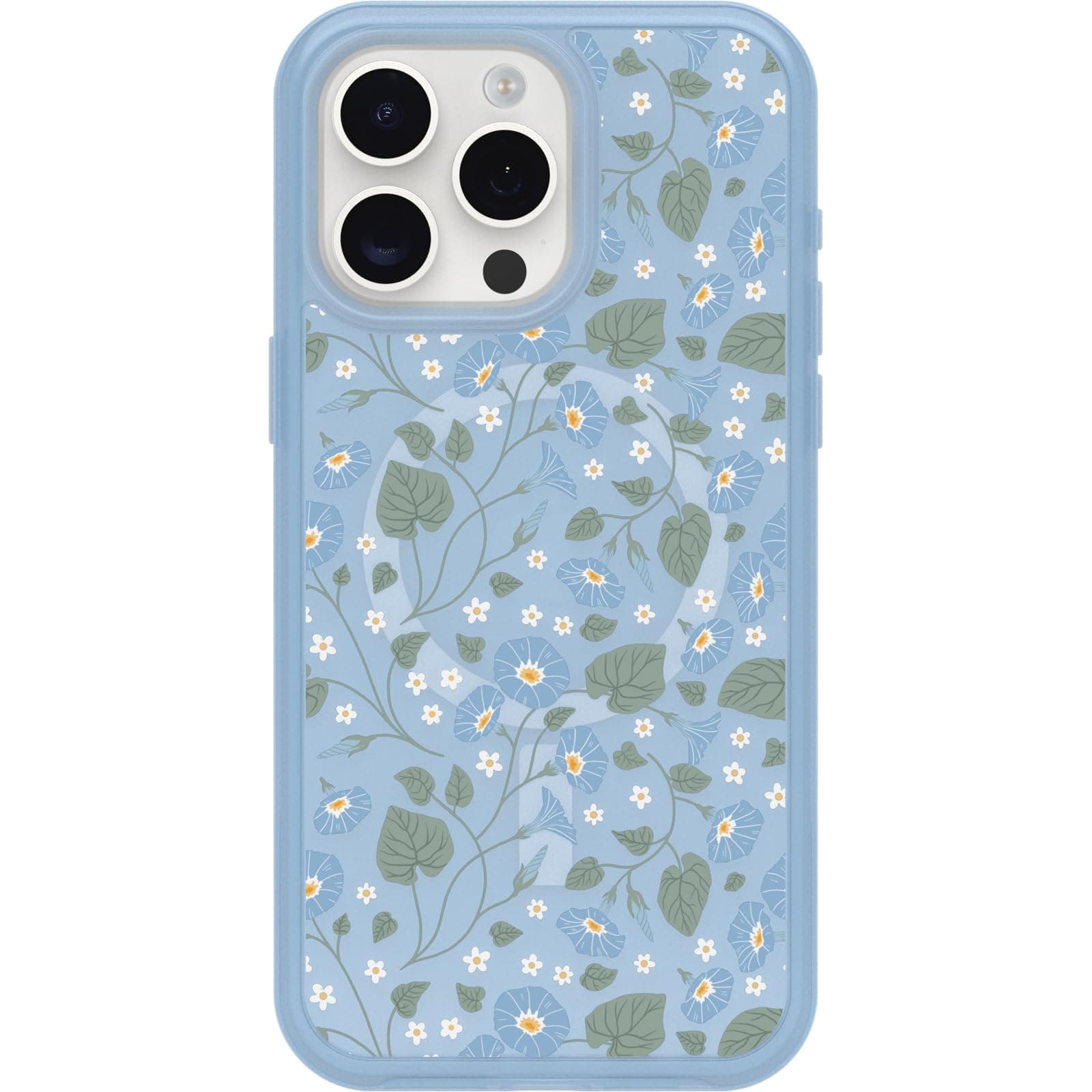 iPhone 15 Pro MAX (Only) Symmetry Series Clear Case - DAWN FLORAL (Blue), snaps to MagSafe, ultra-sleek, raised edges protect camera & screen