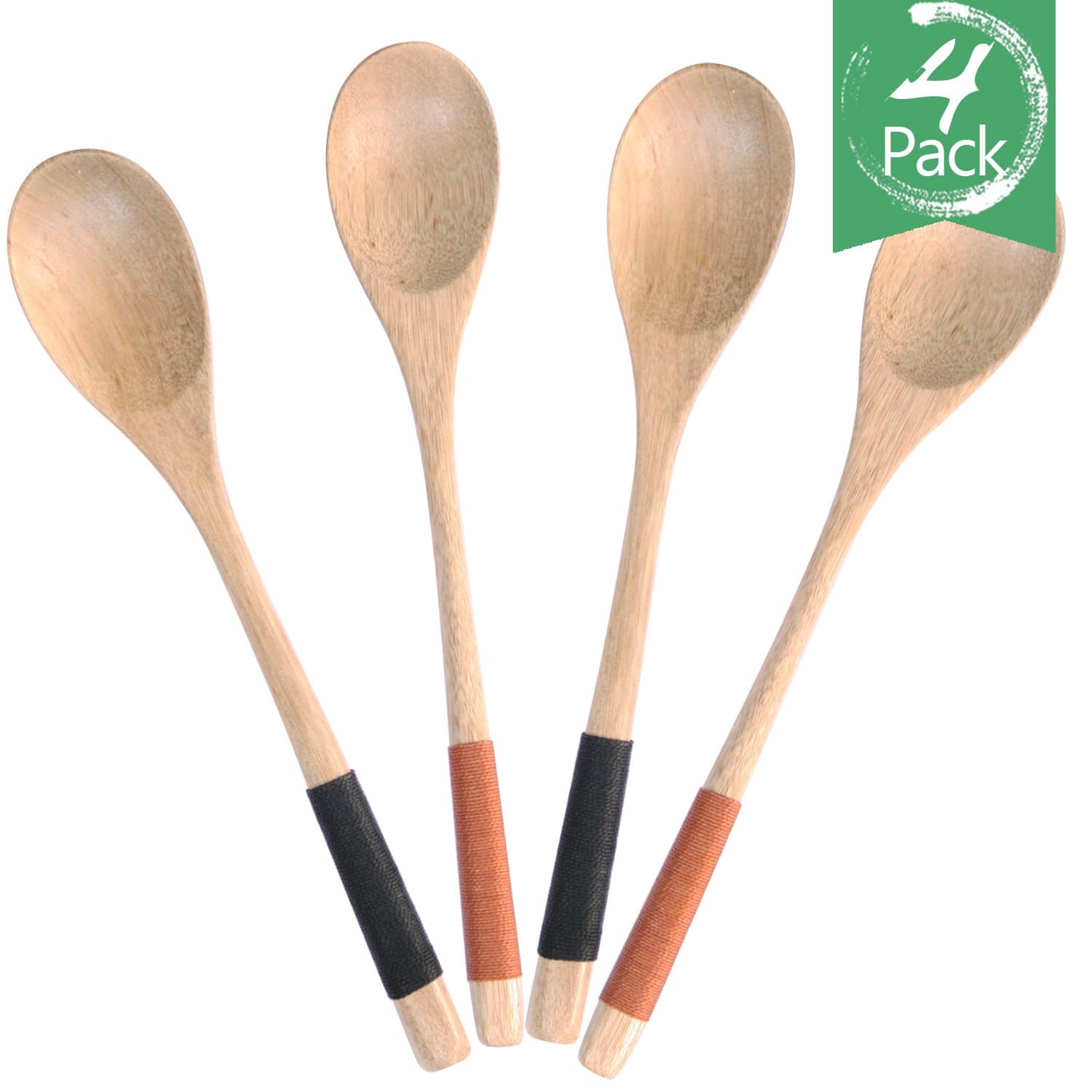 4pcs Good Grips Handmade Natural Wooden Soup Cooking Spoons,material of Nanmu,9in