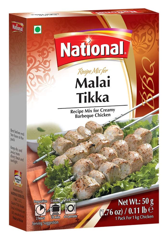 National Foods Malai Tikka Recipe Mix 1.76 oz (50g) | South Asian BBQ Masala Powder | Traditional Spicy & Creamy Food | Box Pack