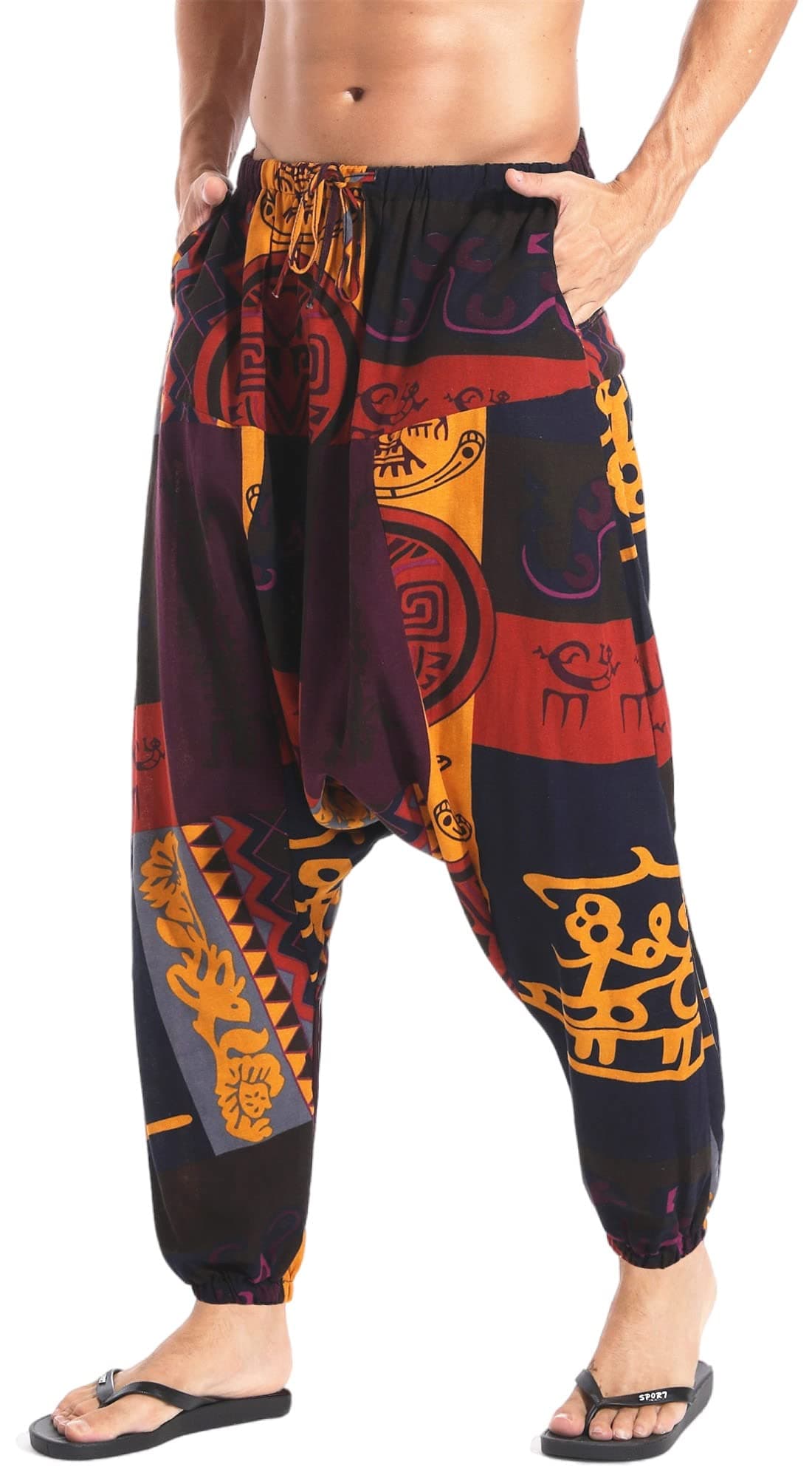 Men's Drawstring Aladdin Hippie Harem Pants Loose Drop Crotch Trousers