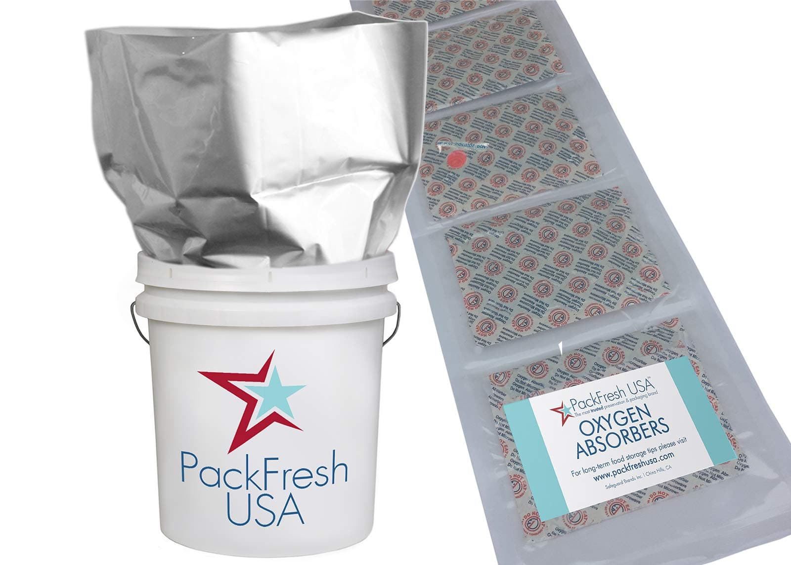 PackFreshUSA Mylar Bags with 2000 cc Oxygen Absorbers Individually Sealed, 5 gal, 12 Count