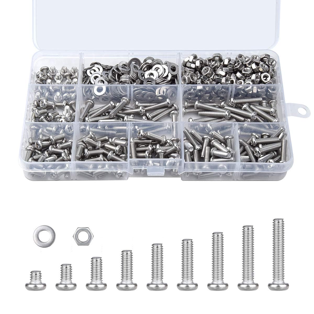 Loscrew 765PCS M4 Screws, Pan Head Screws Set Stainless Steel Bolts Nuts Flat Washers Machine Screws Kit