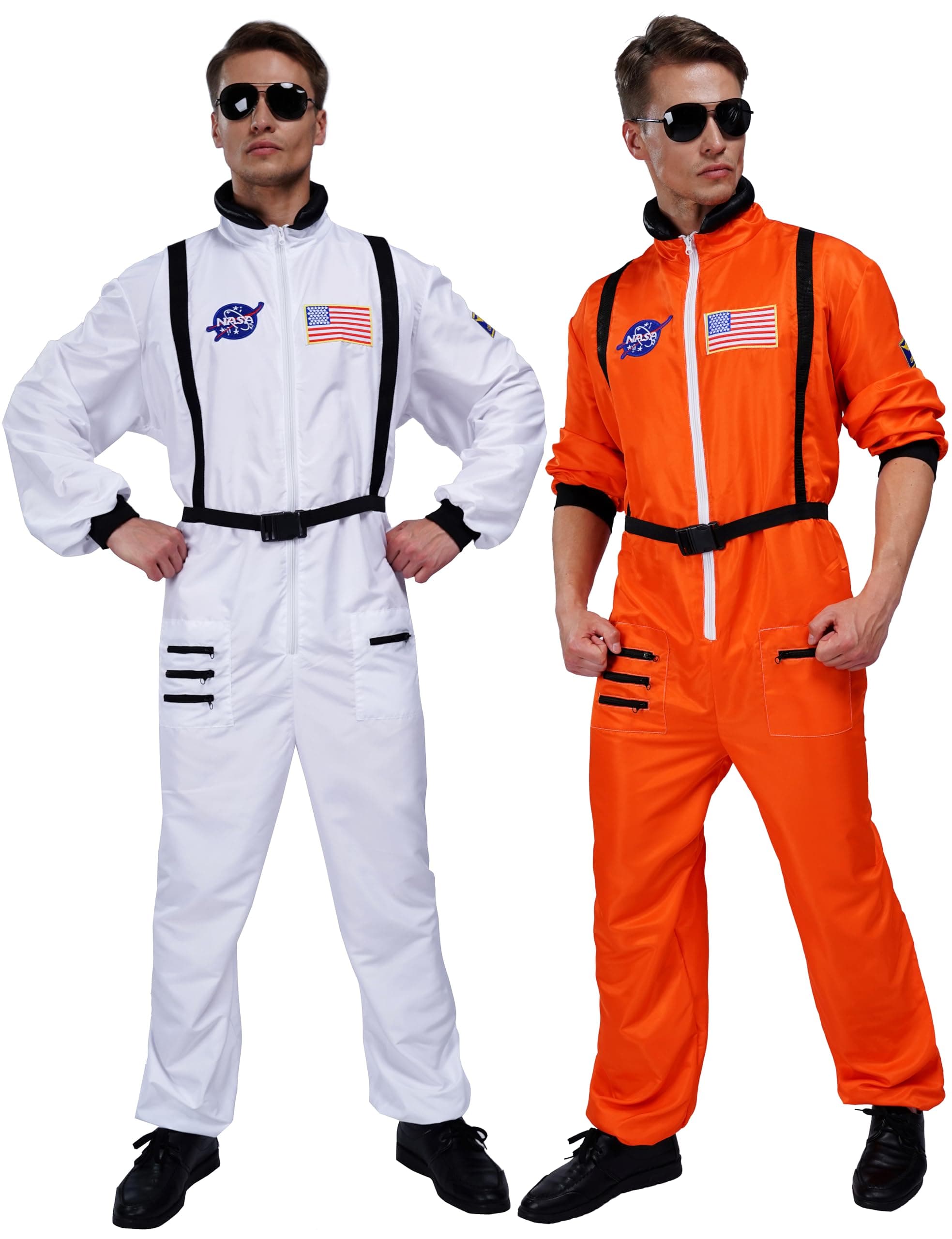 Maxim Party Supplies Mens Astronaut Costume Jumpsuit for Adults with Embroidered Patches and Pockets
