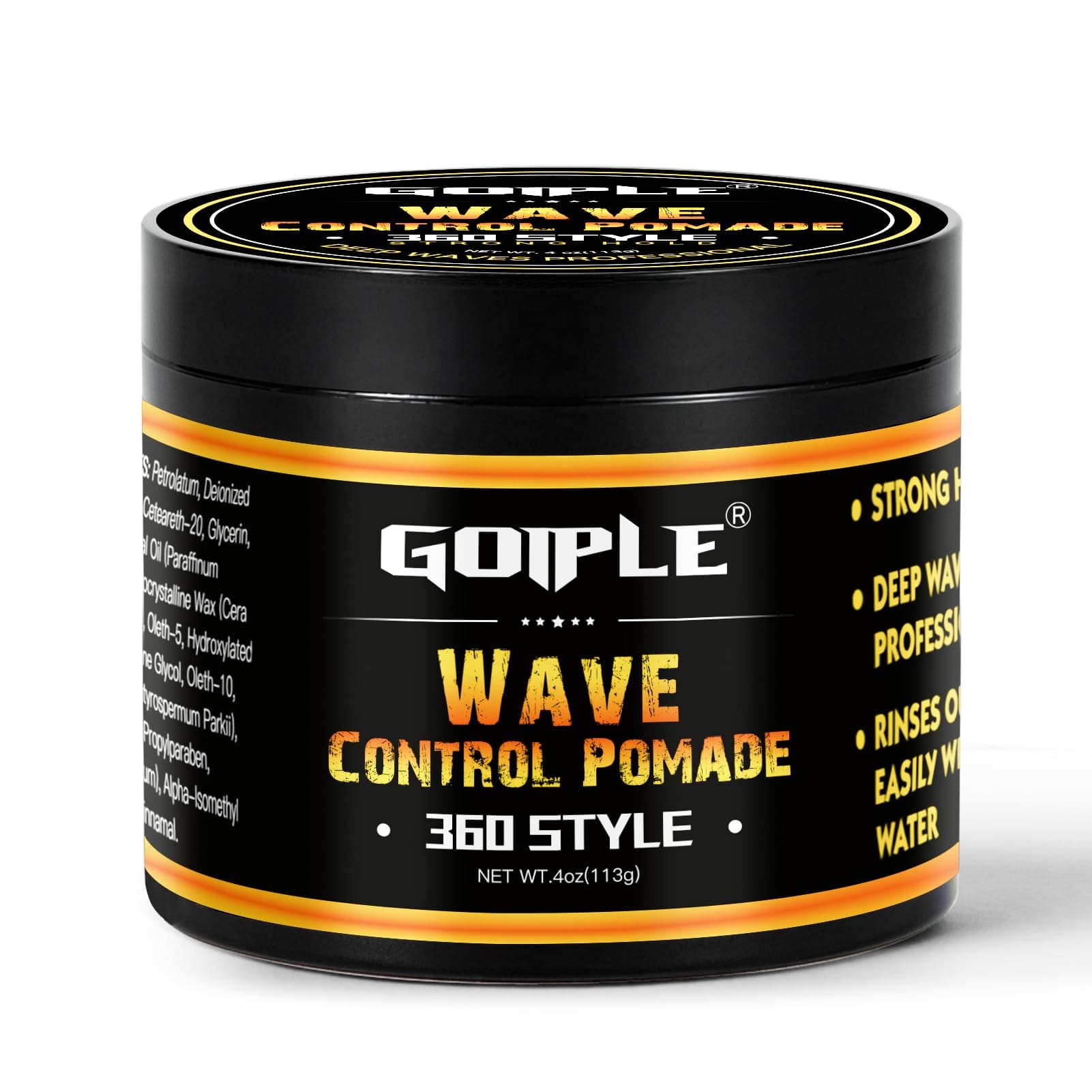Natural Wave Pomade for Men Strong Hold, Easy Wash 360 Wave Training Hair Cream, Waves Grease for Men Promotes Layered Waves, Moisture, Control and Silky Shine 4oz