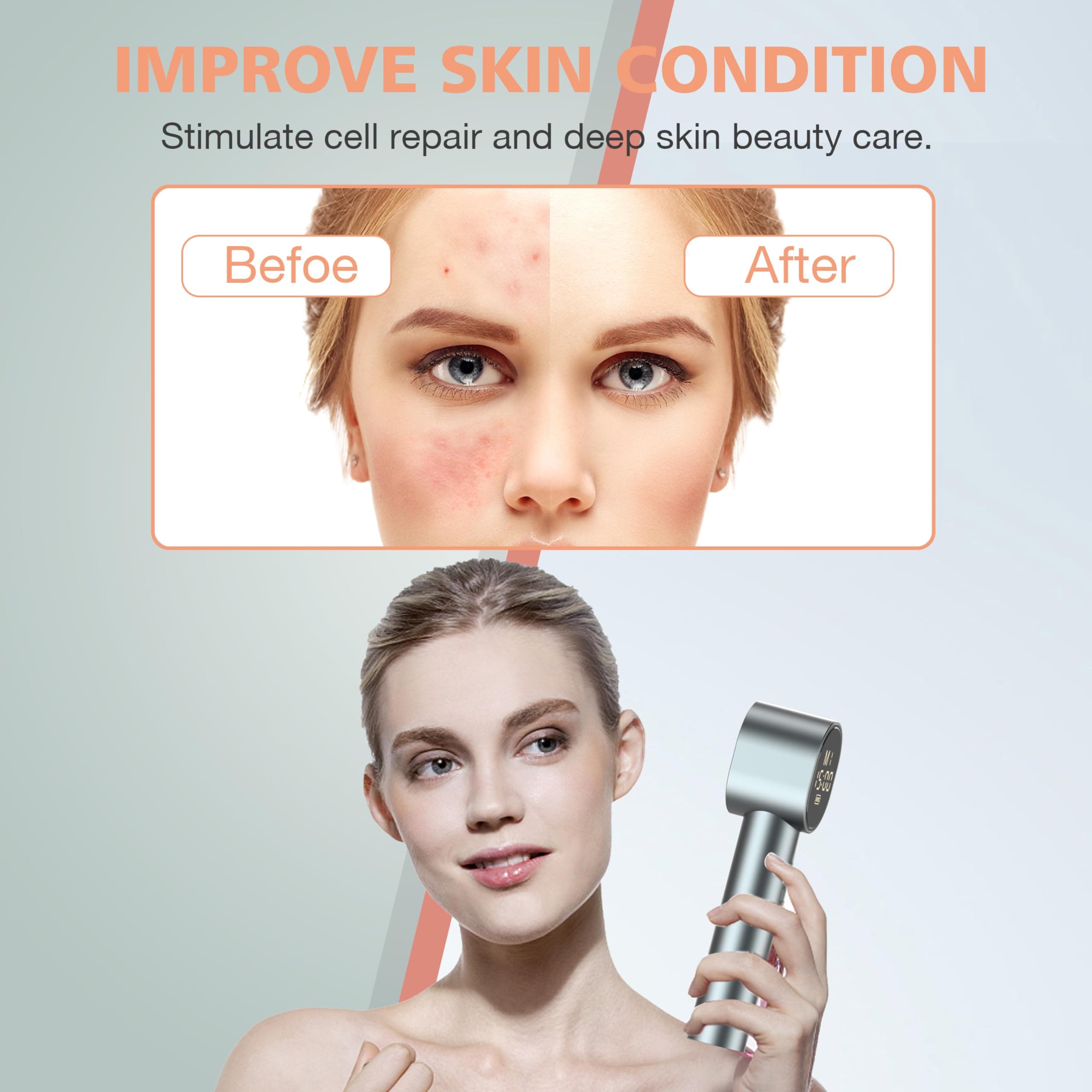 Red Light Therapy with Timing and 4 Modes, High Power 660/850nm Handheld Near-Infrared ＆ Red Light Therapy for Face Body, Portable Light Therapy Wand for Pain Relief of Muscles Joints Knee, 20 LEDs