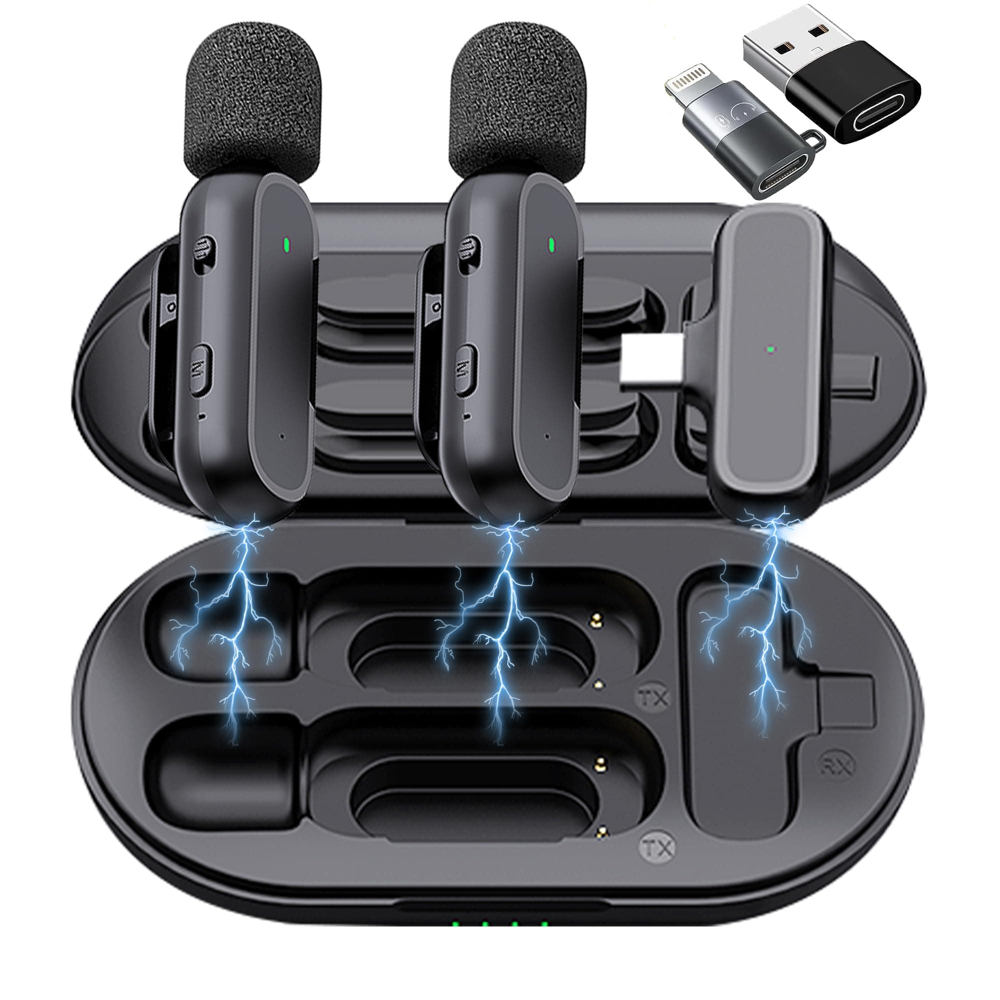 2 Pack Professional Wireless Lavalier Microphone for iPhone iPad Android Phone with Adapter Included Noise Reduction Plug-Play Clip on Lapel Mic for Youtube, Recording, Vlog, Facebook Live Streaming