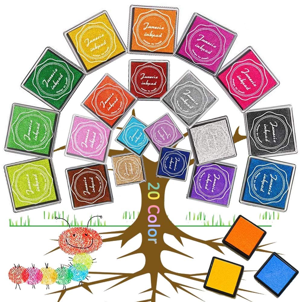 XCOZU 20 Pack Ink Pad, Rainbow Stamp Pad Mini Craft Ink Pads for Stamping Children, Coloured Fingerprint Ink Pad Non Toxic Ink Pad Set for Card Making, Rubber Stamps, Paper, Fabric (20 Colors)