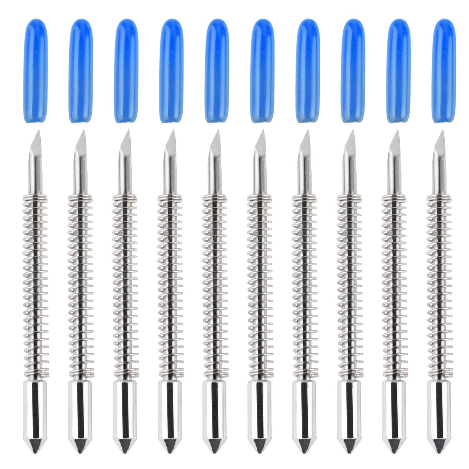 HQMaster 60 Degree Vinyl Cutter Blades Lettering Blade for Graphtec Cutting Plotter, Blue Cap Pack Of 10 with Springs