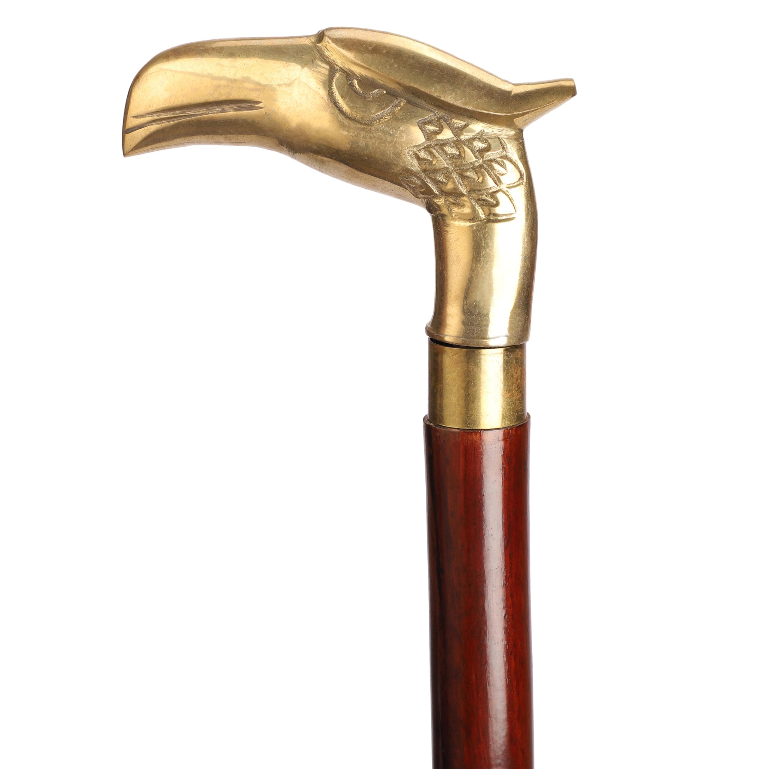 Ajuny Wooden Walking Stick for Men Women Seniors Lightweight Detachable Handmade Cane with Decorative Brass Handle Unique Gift for Adults